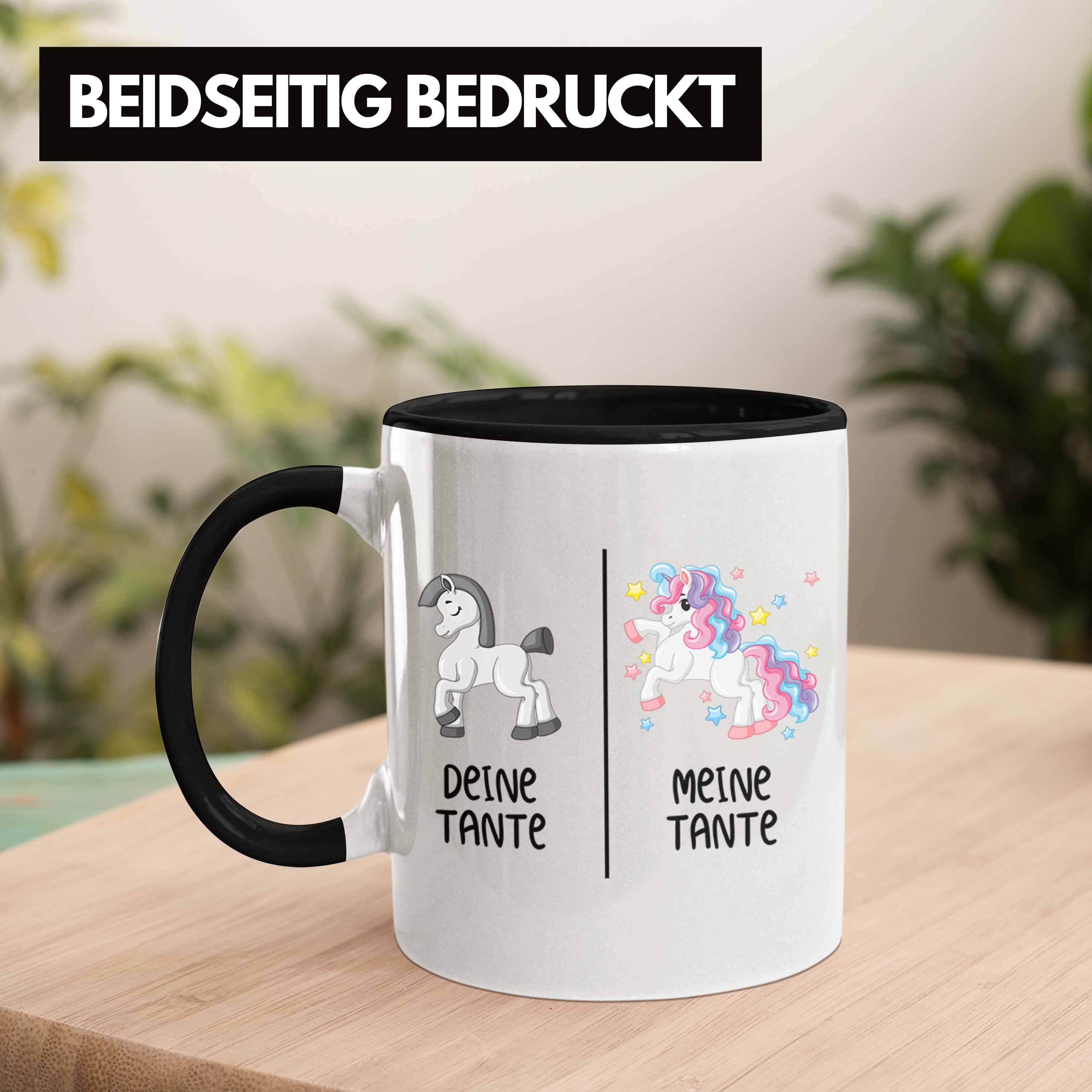 Tante Coole für Trendation mit Tasse Kaffeetasse Spruch Trendation Geschenk Tante Tante Tasse Schwarz - Beste Einhorn