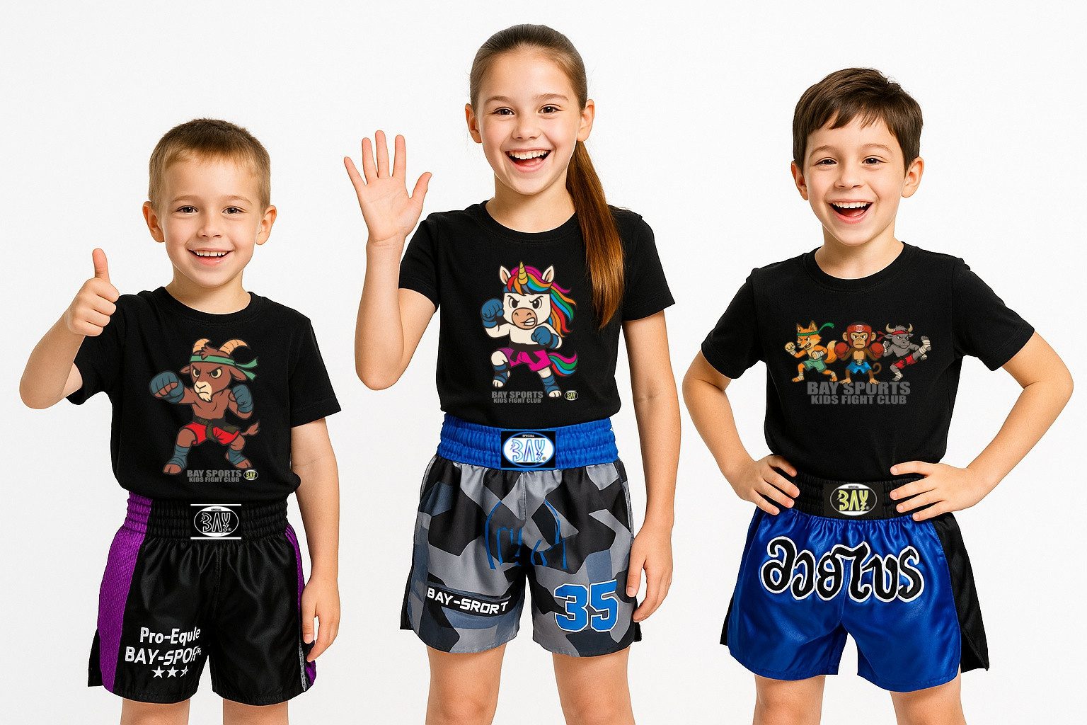 BAY-Sports Print-Shirt Wild Kids Club Fighter Kickboxen MMA Boxen Thaiboxen Muay Thai Karate (Stück) Kinder, Kids Affe, Bison und Fuchs – das tierisch starke Fighter