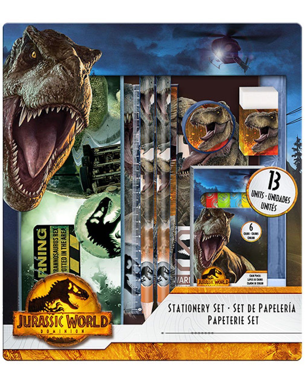 Kids Euroswan Malstift Jurassic World Schreibset mit Stiften Lineal Radiergummi und Anspitzer