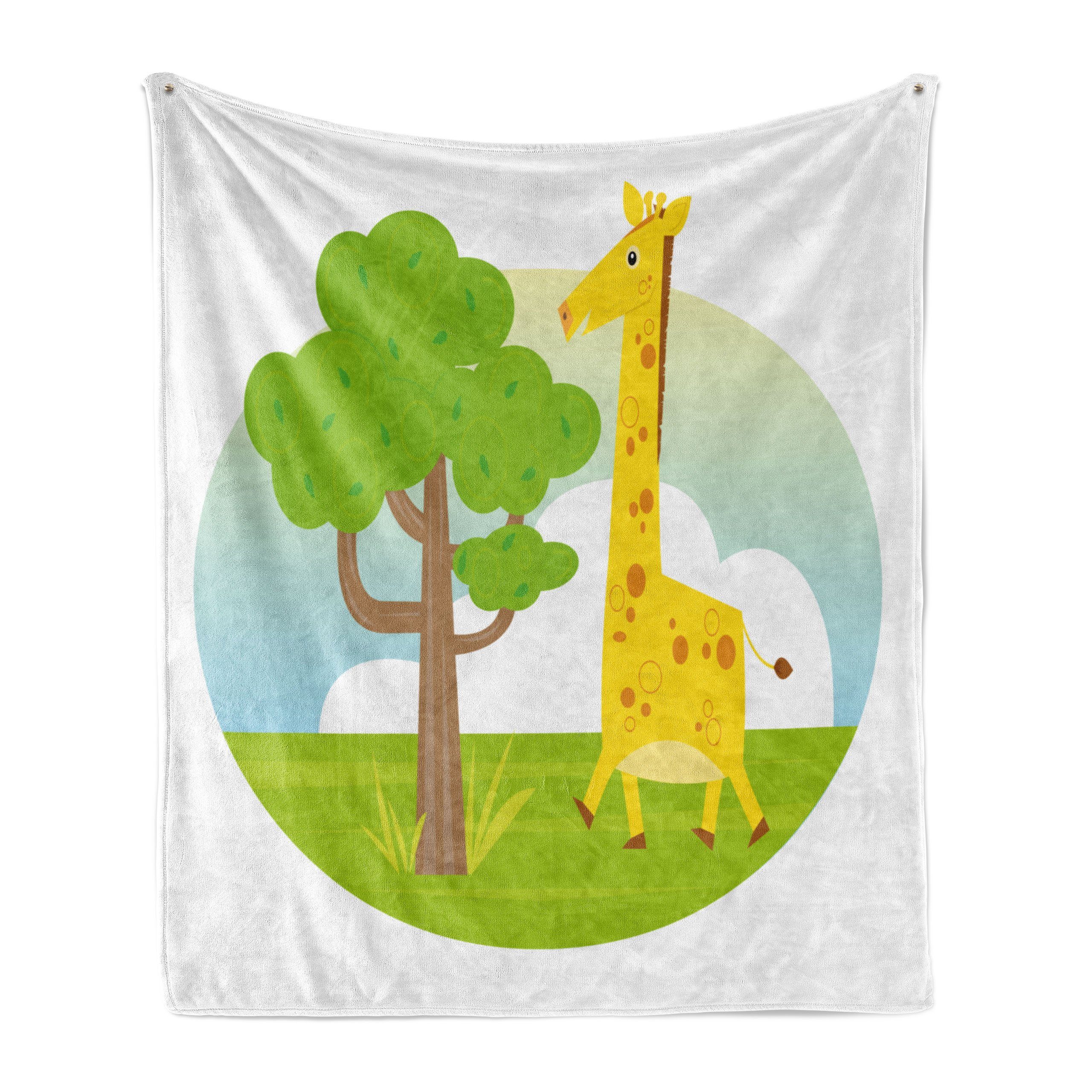 Wohndecke Gemütlicher Plüsch für den Innen- und Außenbereich, Abakuhaus, Giraffe Baum Natur Green Grass