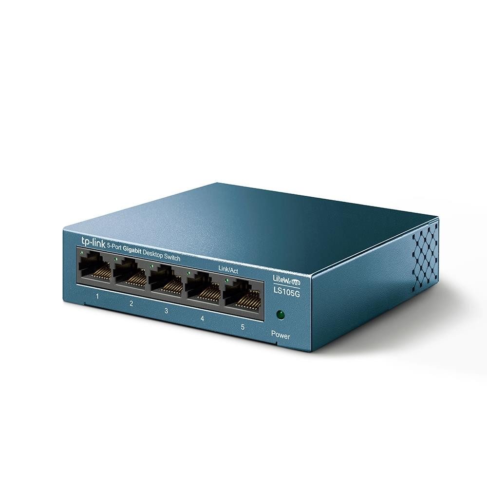 tp-link LS105G Netzwerk-Switch (5-Port Gigabit Desktop Switch Unmanaged LiteWave Metallgehäuse Blau)