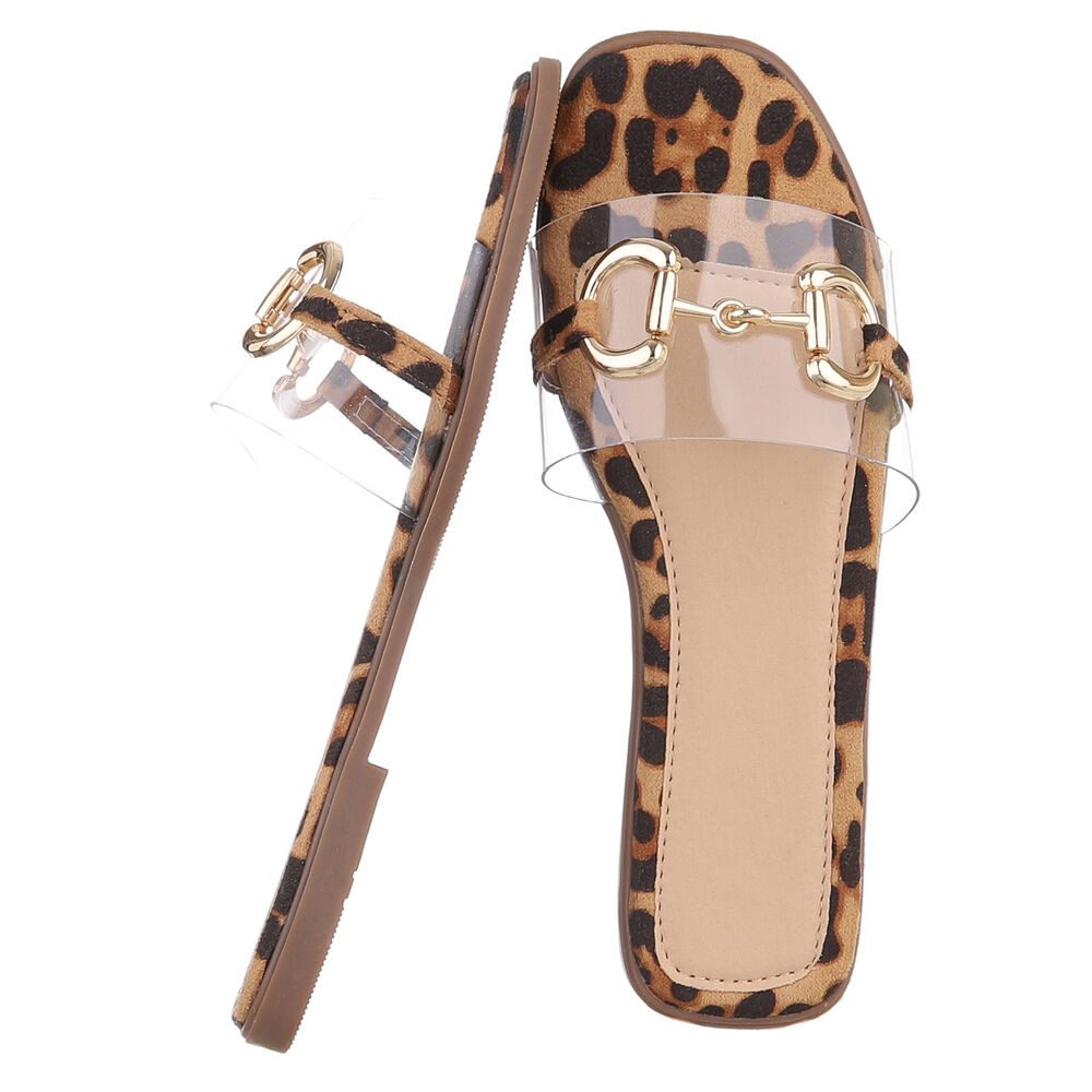 Ital-Design Elegante transparente Sandalen mit Golddetails für Damen Pantolette (89542686) Blockabsatz Pantoletten in Beige