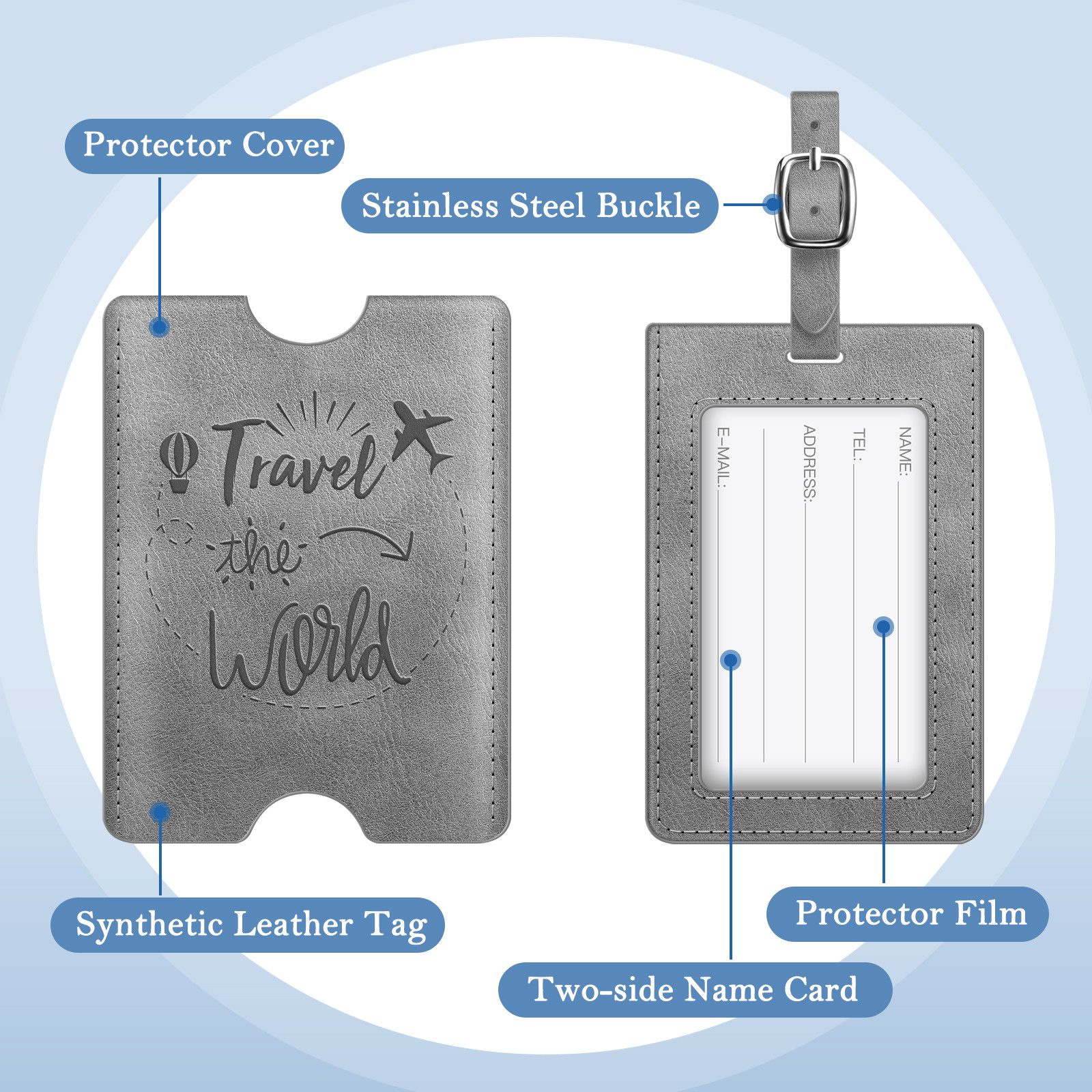 Fintie Mini Geldbörse Reisepasshülle und Gepäckanhänger Set, Reisepass Impfpass Hülle, mit RFID Blockier, Kofferanhänger mit Adressschild für Koffer