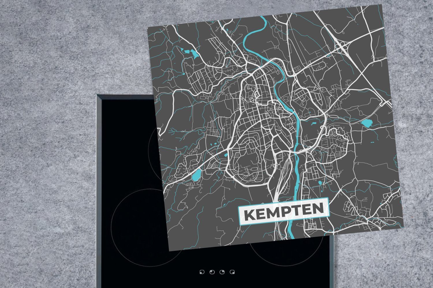 78x78 Vinyl, Kempten MuchoWow Ceranfeldabdeckung, Herdblende-/Abdeckplatte - Karte, - (1 cm, Arbeitsplatte tlg), für - Deutschland - Blau küche Stadtplan