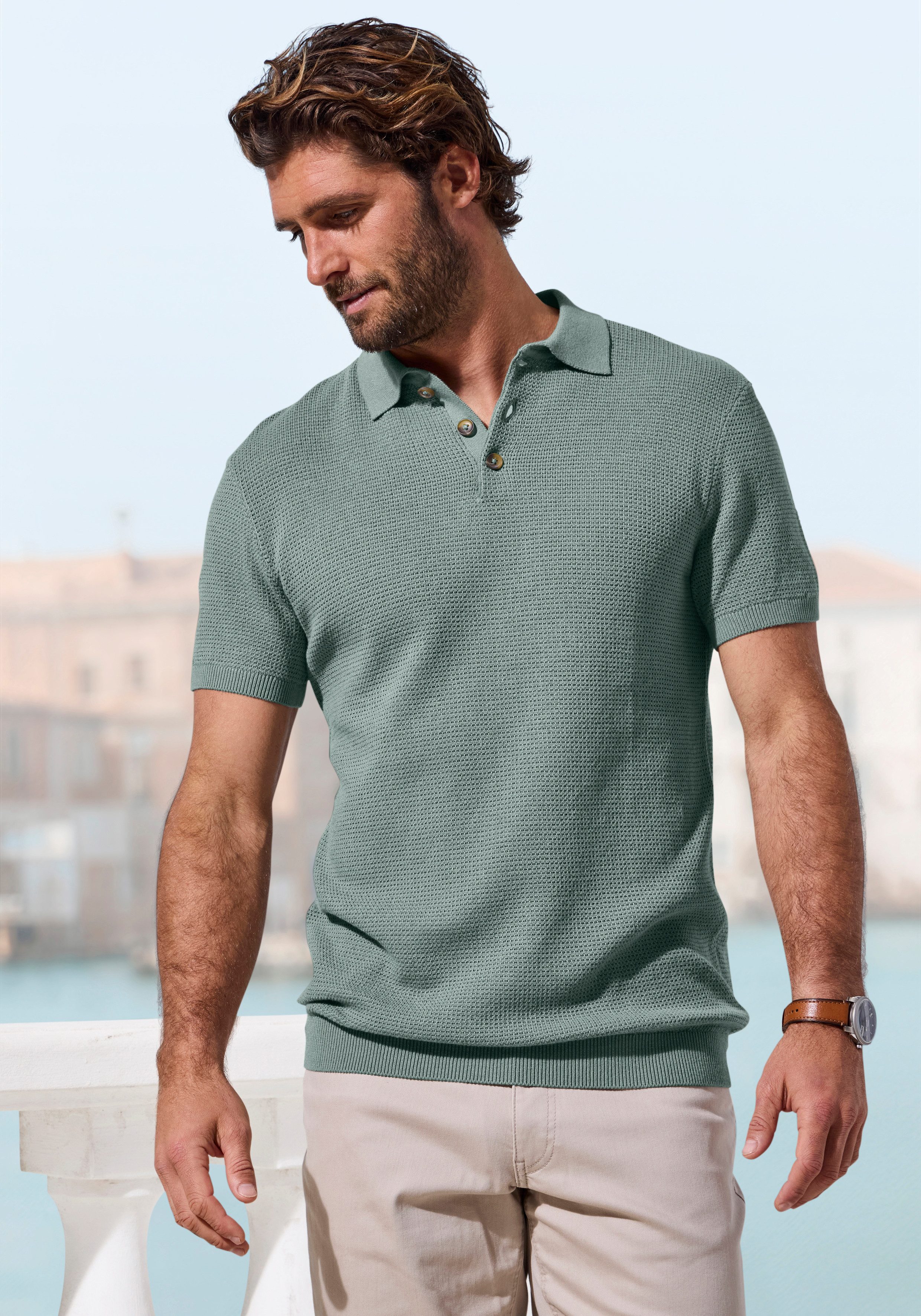 John Devin Poloshirt - Strick Poloshirt, Regular fit mit Polokragen und kleiner Knopfleiste
