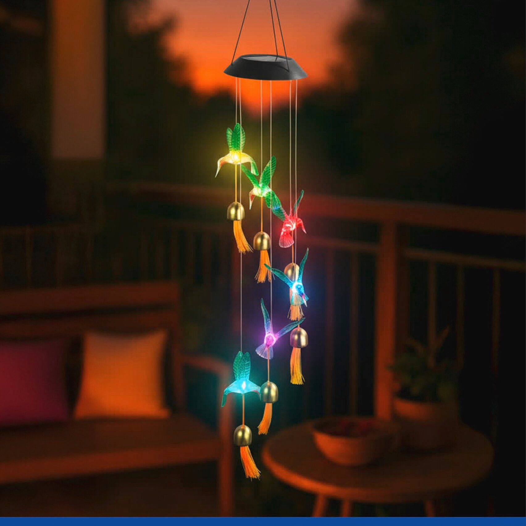 Maximex LED Gartenleuchte Modell Kolibri, Ein-/Ausschalter, Farbwechsel, LED fest integriert, Farbwechsler, solarbetriebenes Windspiel mit 6 Glocken, dekorative Gartenbeleuchtung