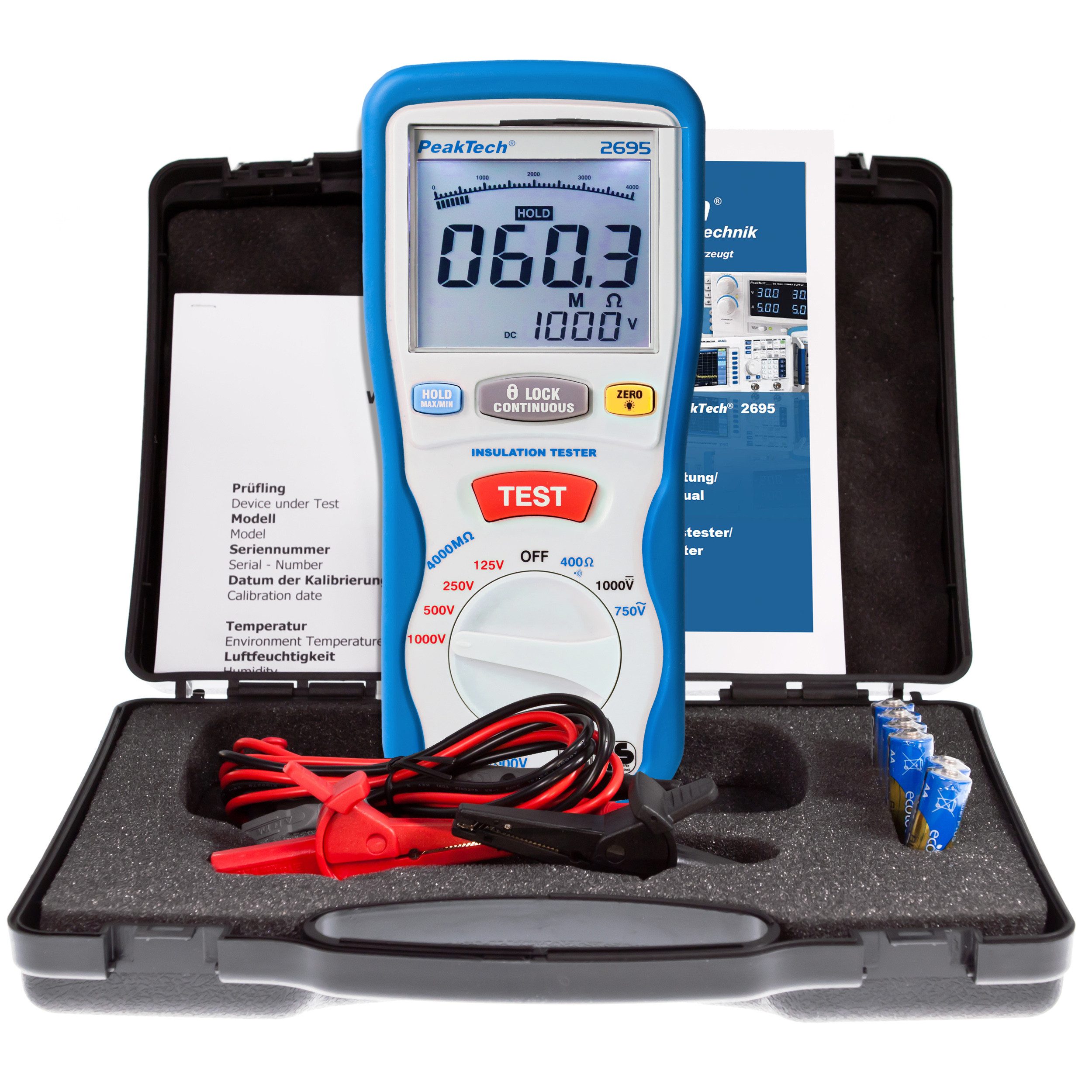 PeakTech Тестер напряжения PeakTech P 2695: Isolationsmessgerät ~ 4.000 Counts 1000V / 4000 MOhm, (1 St)