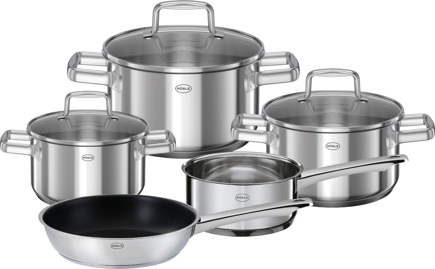 RÖSLE Topf-Set MOMENTS, 5-tlg. incl. Pfanne 24 cm, Edelstahl 18/10 (Set, 5-tlg)