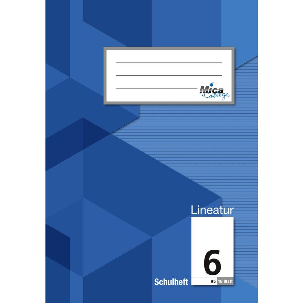 MICA Schulheft Schulheft A5 - Lineatur 6 - blanko mit Linienblatt - 16 Blatt
