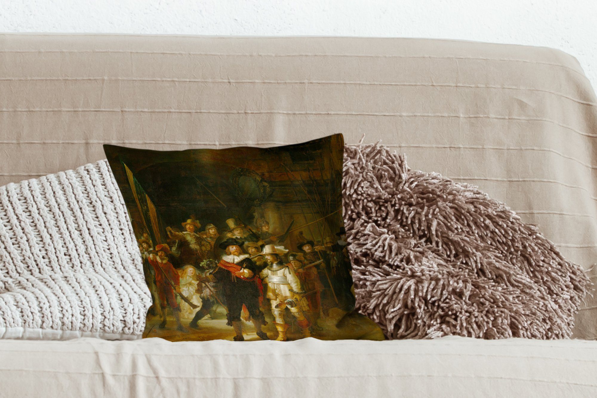 Meister Dekokissen - - Zierkissen Schlafzimmer, Wohzimmer, Alte Sofakissen Nachtwache Füllung MuchoWow mit Kunst Rembrandt, - Die Deko, für