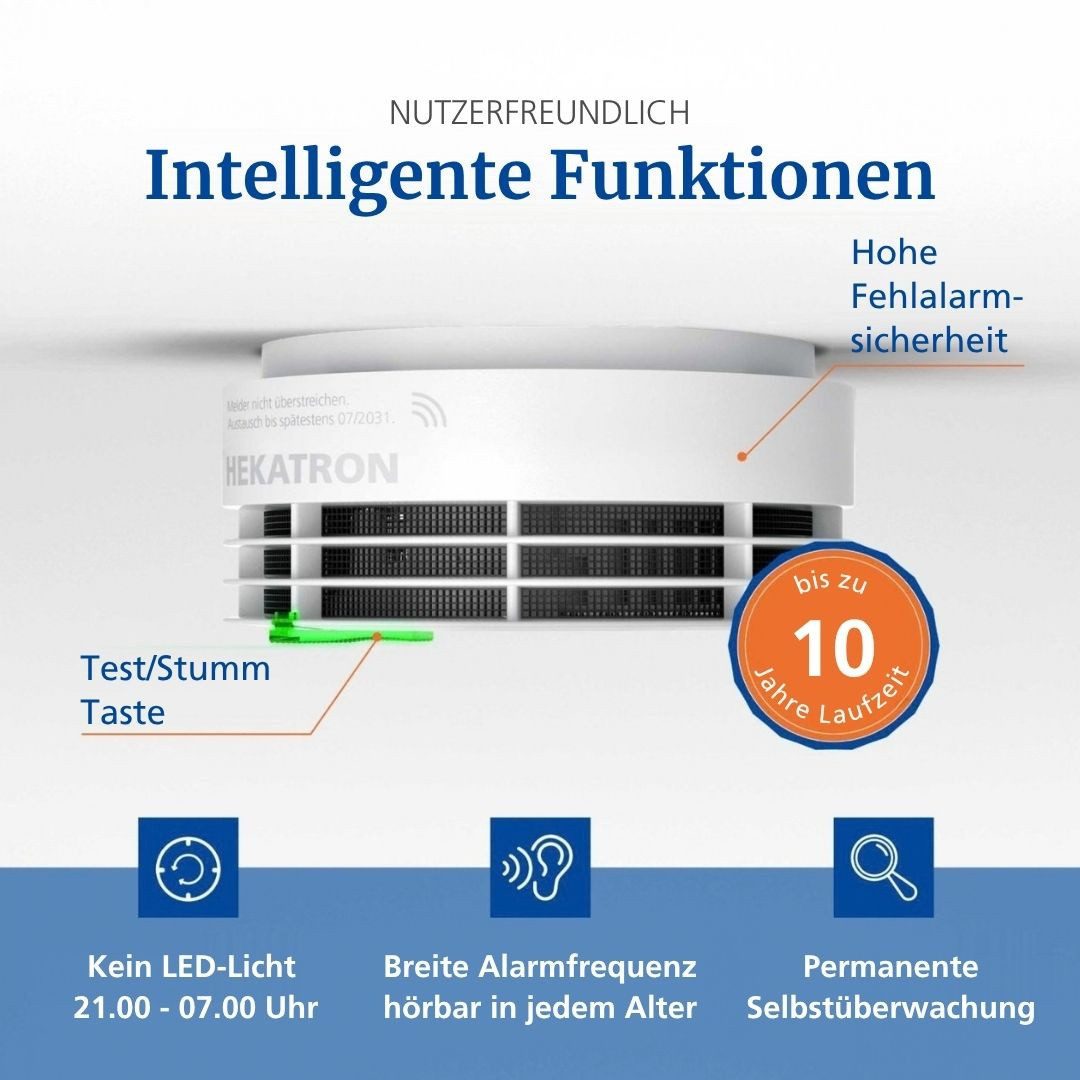 Hekatron Hekatron Genius Plus Mehrsprachig Rauchmelder (Q-Label, VdS-zertifiziert, 85 dB(A), Klebepad/Bohrmontage) – Bild 4 von 5