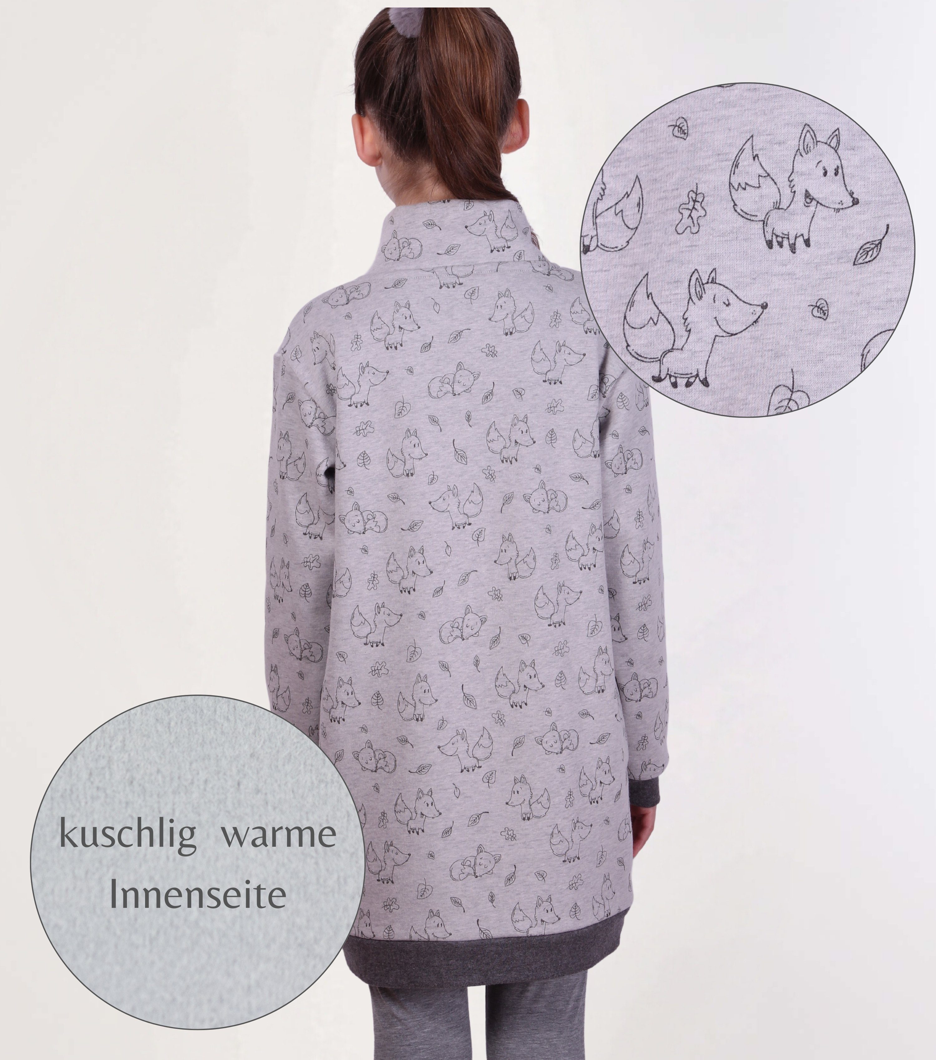 coolismo Sweatkleid Sweatshirt Kleid Thermo coole Mädchen niedlicher Fuchs-Motiv-Print Made in Europa