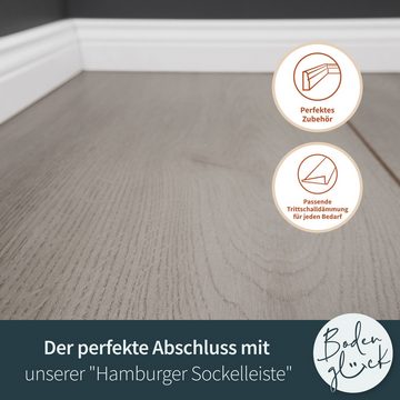 Bodenglück Laminat "Waren" Eiche Holz mit 5-G-Klicksystem, Grau I Pflegeleicht, Wasserfest I 5 Dielen á 1380 x 326 x 8 mm