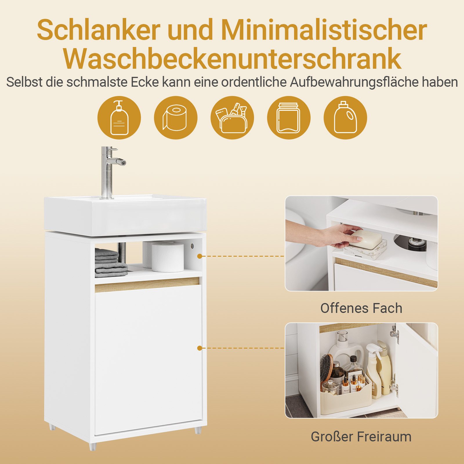 SoBuy Waschbeckenunterschrank BZR222, Badezimmerschrank Schmal Badunterschrank mit U-Aussparung Waschbeckenunterschrank Waschtischunterschrank Stehend für Bäder