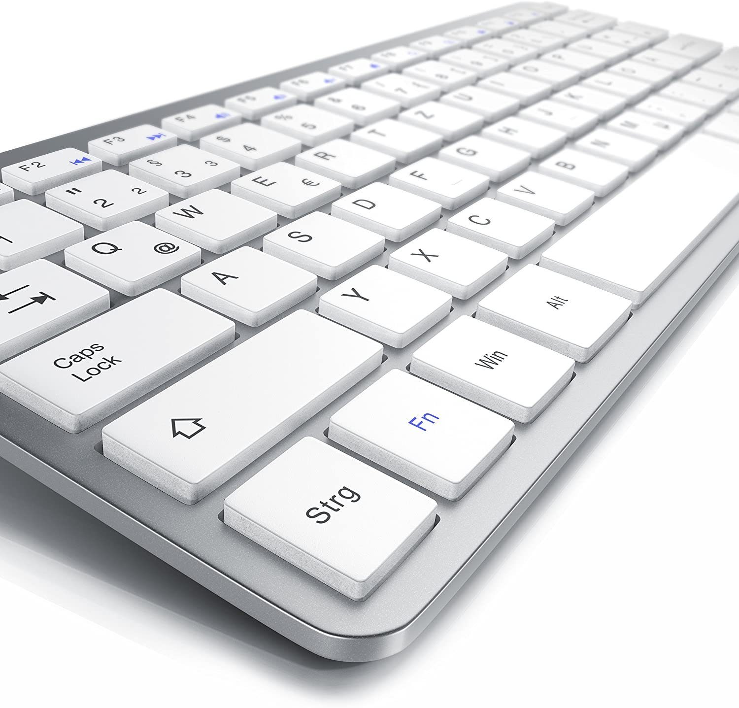 CSL Wireless-Tastatur Mini ergonomisch, platzsparend, Keyboard, silber (2,4Ghz Design Slim Kabellos)