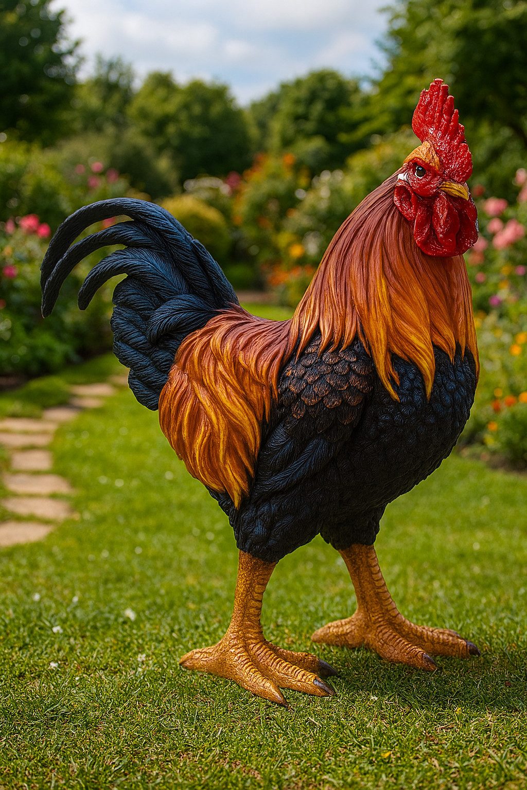 MF Gartenfigur Dekofigur Hahn Morgenglanz Bunt Aus Polyresin 35cm Stehend, günstig online kaufen