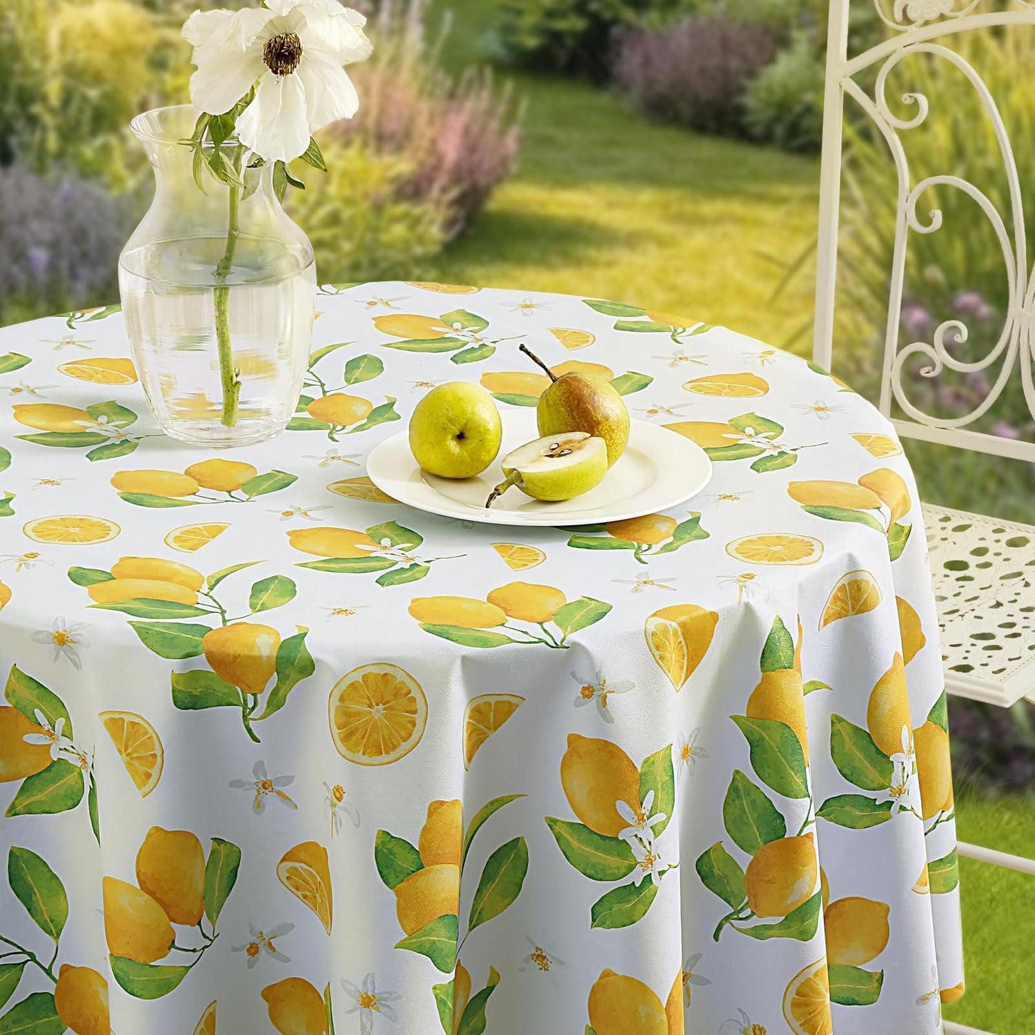 LuxusKollektion Gartentischdecke Tischdecke Wachstuch rund 140cm Zitronen Mediterran (1-tlg)