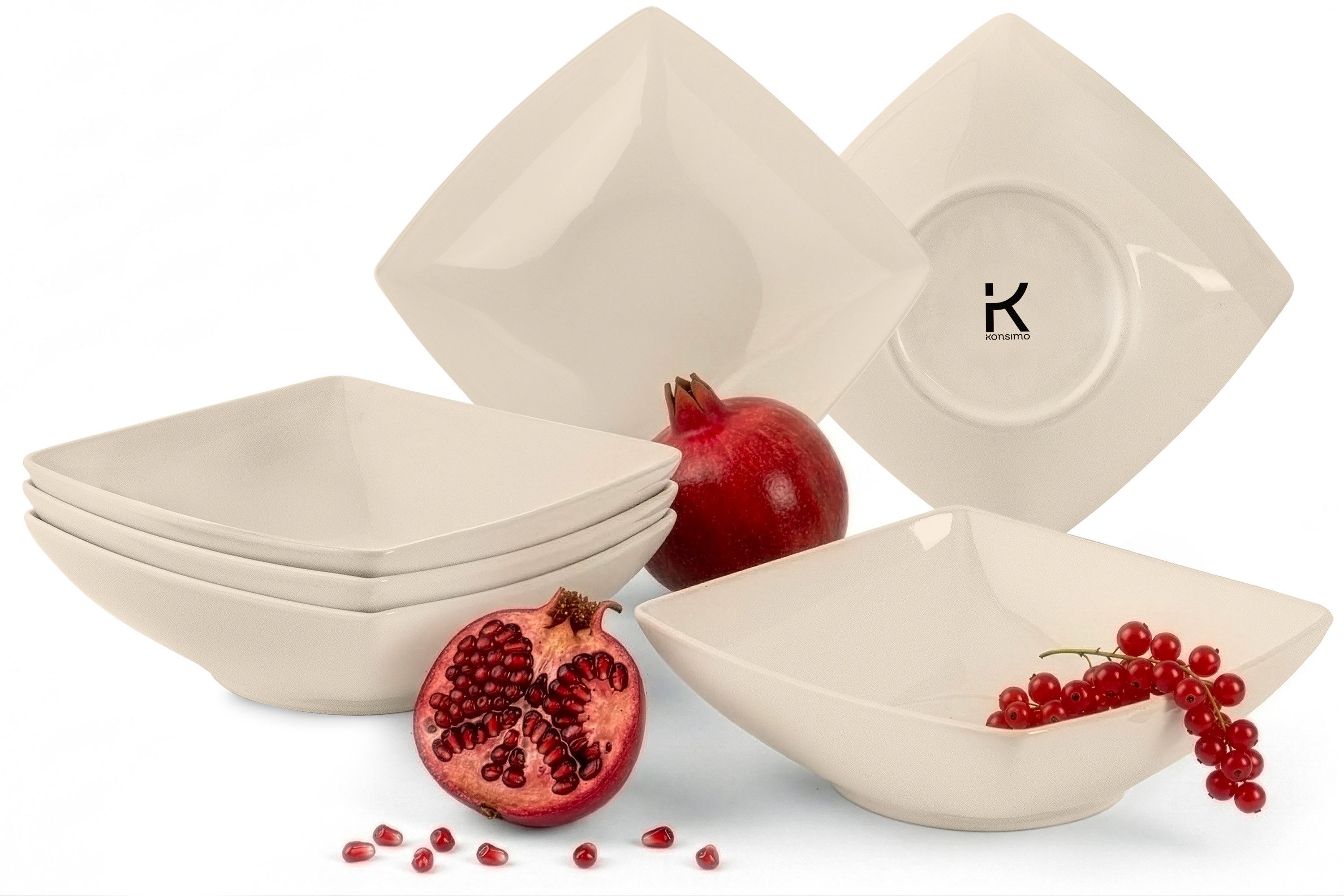KONSIMO® Teller-Set EPIRI Geschirrset Suppenteller 6 Personen, hergestellt in der EU (6-tlg), 6 Personen, Keramik, beige, quadratisch, Spulmachinen- und Mikrowellengeeignet
