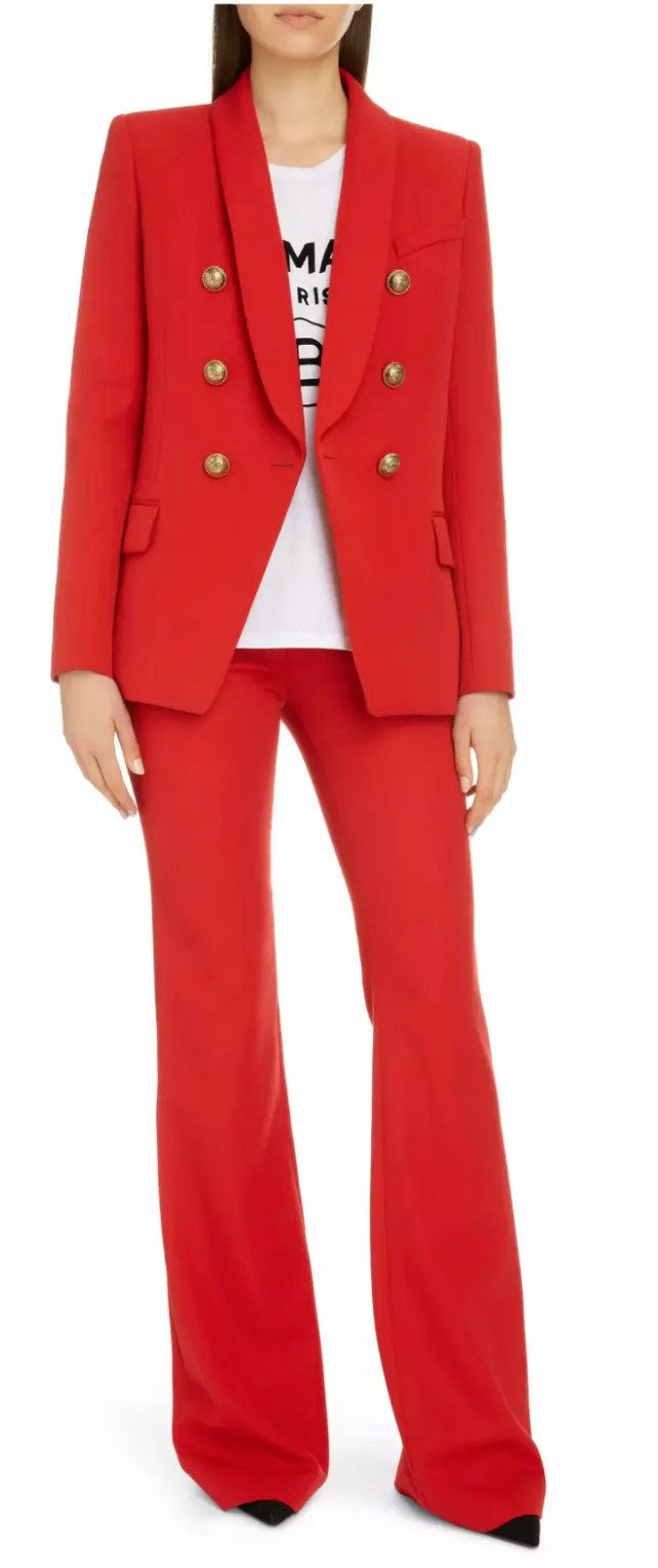 Balmain Paris Bootcuthose Hose Cherry Red, 100 % Wolle, Made in Italy, Sammlerstück Made in Italy – höchste Schneiderkunst