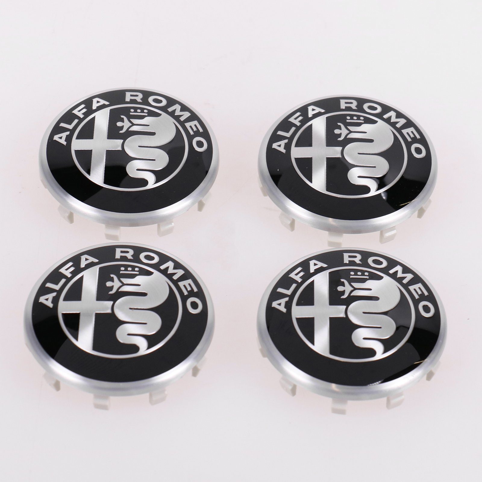 Alfa Romeo Radkappe Original Nabendeckel Satz Chrom Schwarz 71808019, (4-St) Mit Alfa Romeo Schriftzug