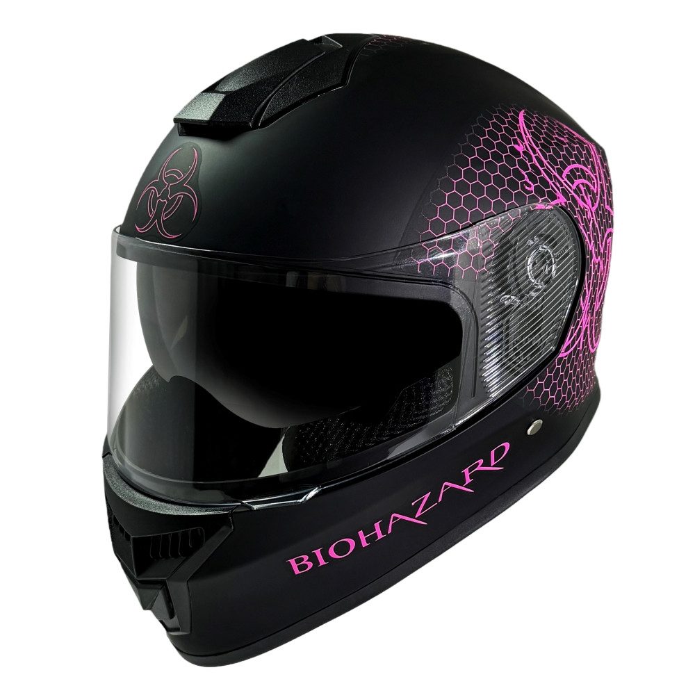 FunSport-Factory Motocrosshelm Motocross Kinderhelm Integralhelm Bio Hazard Pink, mit integrierter Sonnenblende