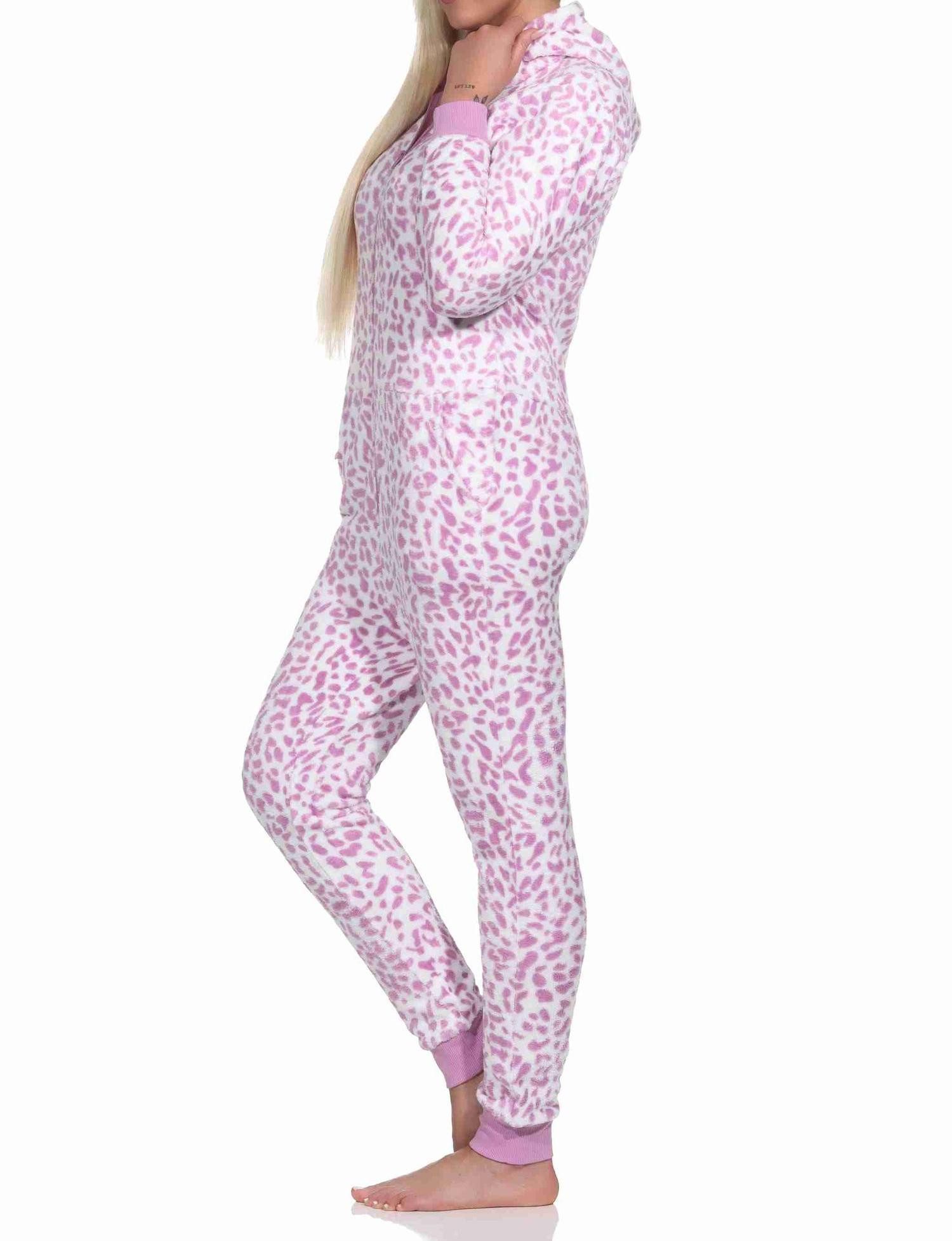 Normann Pyjama Damen Schlafanzug Einteiler Jumpsuit Overall aus Coralfleece