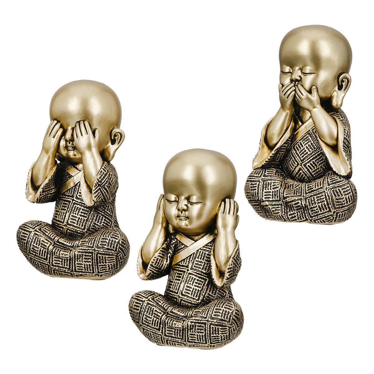 MF Buddhafigur Buddha Figuren Set Monk 3er Set Gold Schwarz Kunstharz Deko (3 St)
