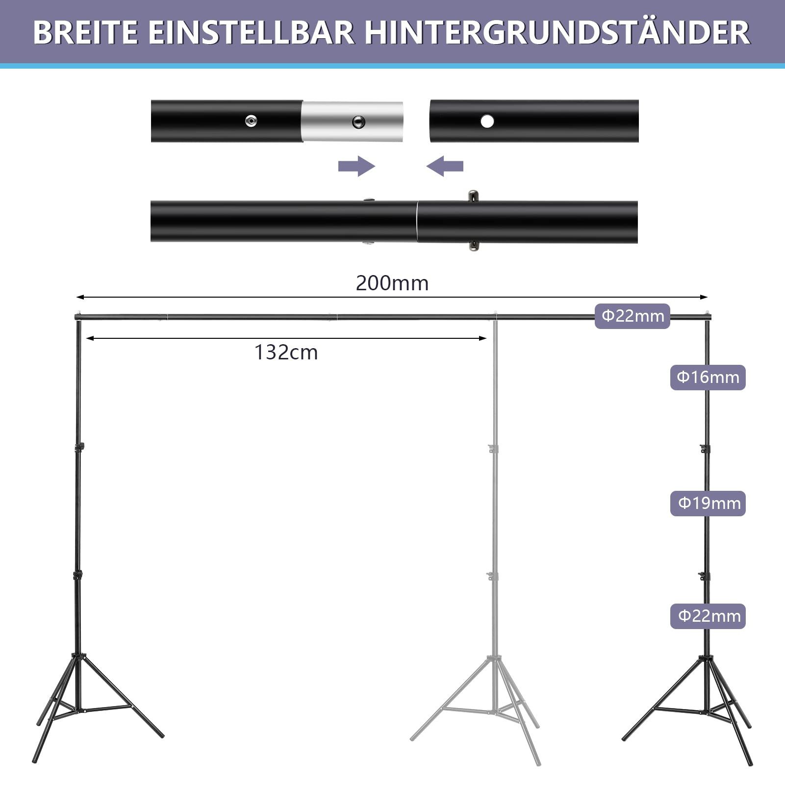 Youyijia Kamerahalterung Foto Hintergrund Ständer 2 x 2m Verstellbarer Fotostudio