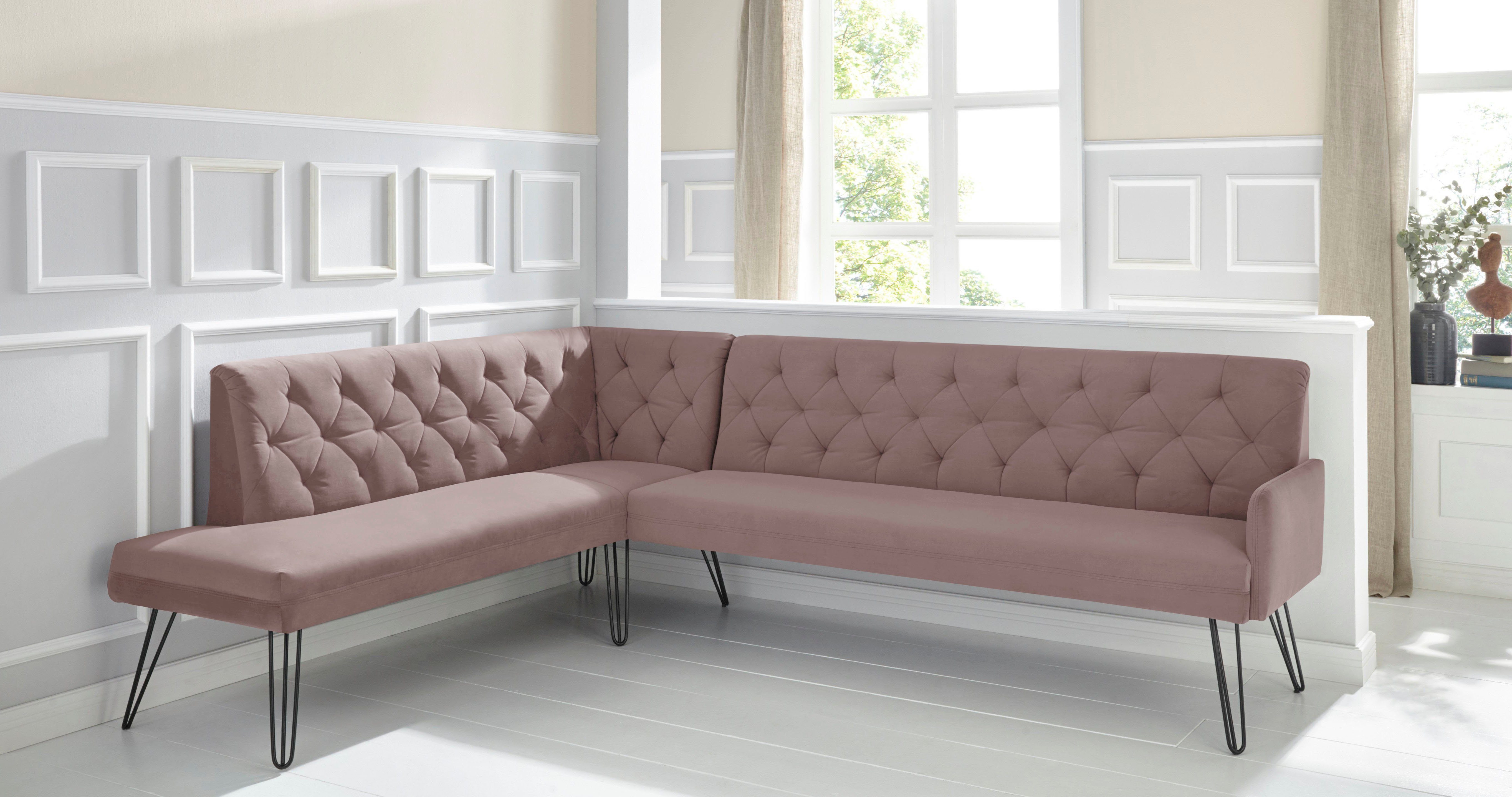 exxpo - sofa fashion Eckbank Doppio, Chesterfield Optik, komfortabel und bequem, hohe Designfüße, Frei im Raum stellbar