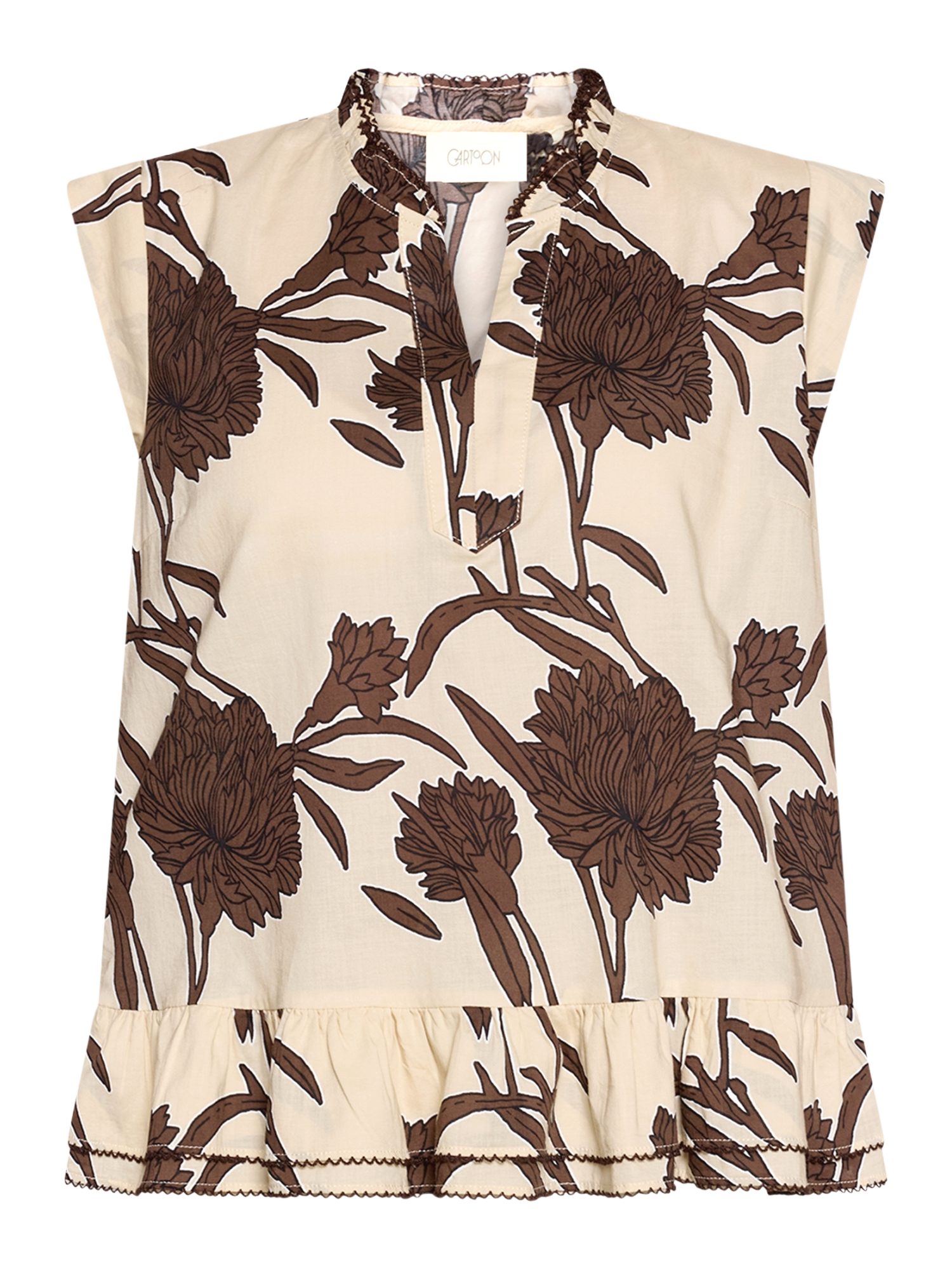 Cartoon Hemdbluse natur,Casual,Baumwolle,Floral,V-Ausschnitt,Ärmellos,Regular Fit