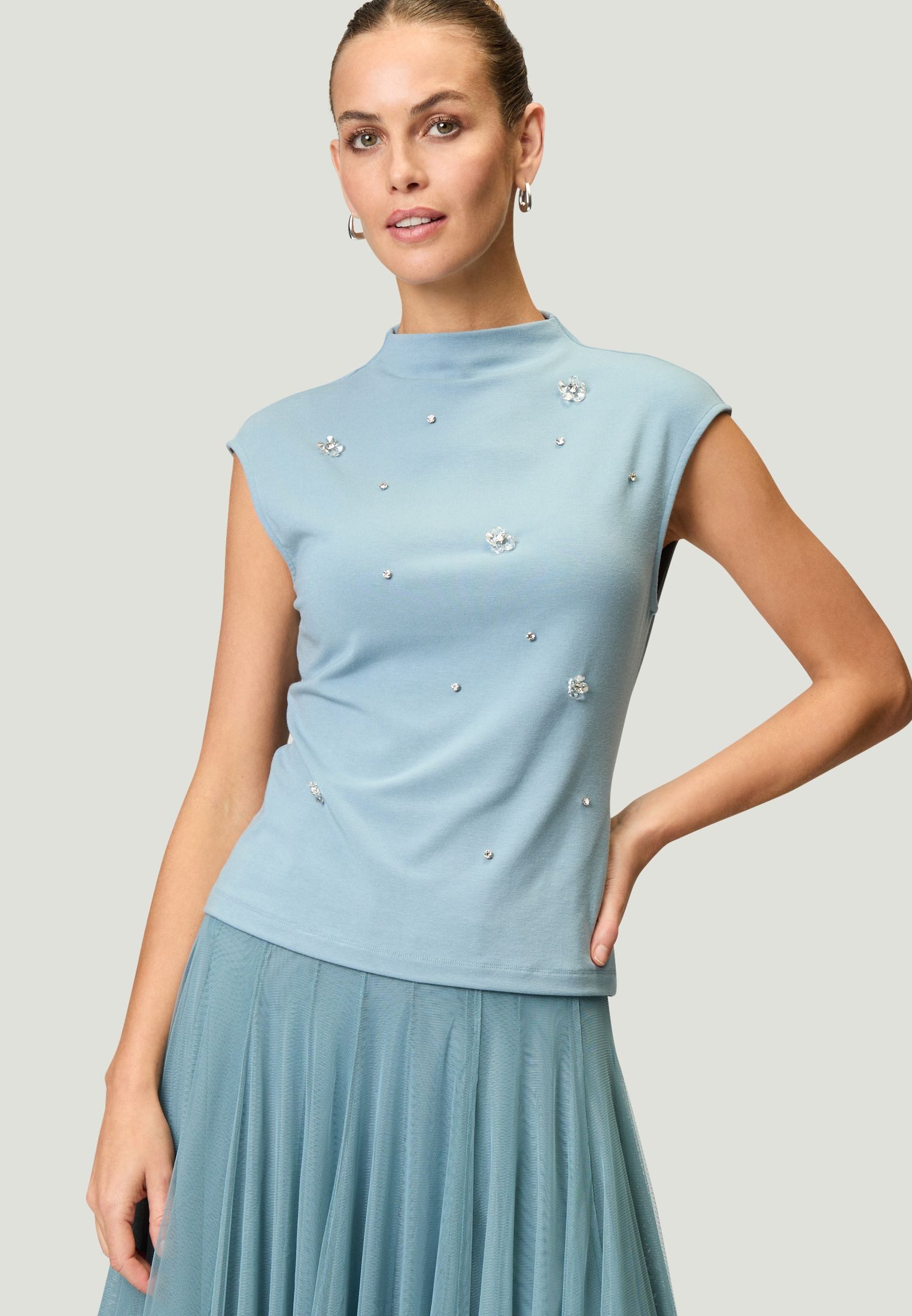 Zero Kurzarmshirt "zero Damen Shirt mit Strass und Blumen", (1 tlg.), Ziers günstig online kaufen