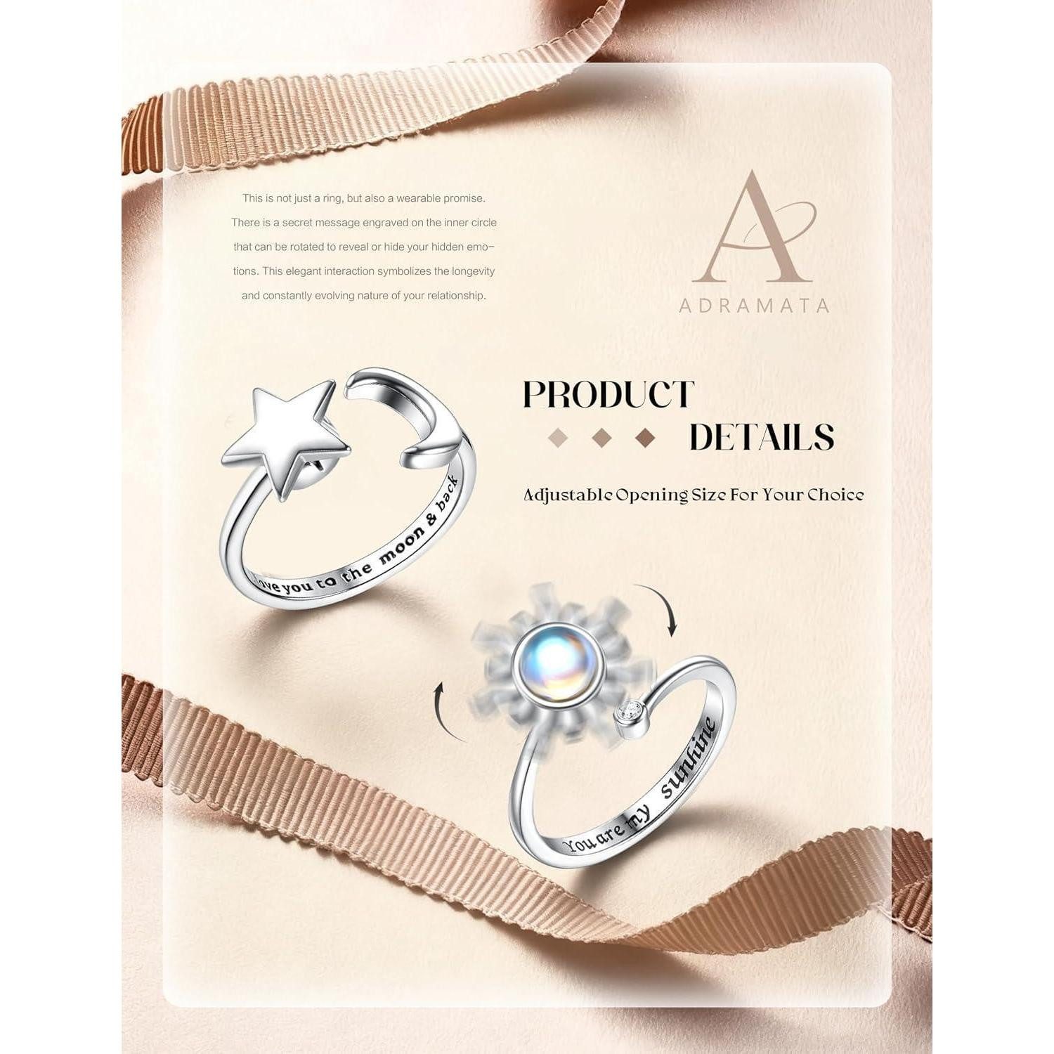 Adramata Silberring 2er Set Silber Spinner Ringe Sonnenblume Mondstein Vers günstig online kaufen