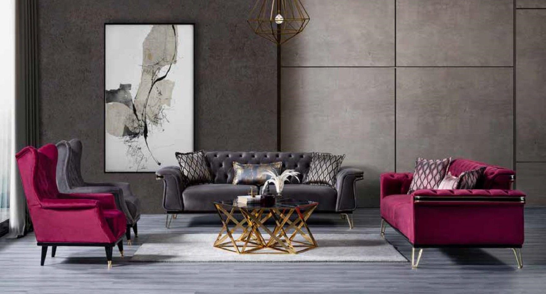 Luxus Designer 3-Sitzer Dreisitzer JVmoebel Moderne Polstermöbel, Made Teile, Europa Wohnzimmer Couch Grau 1 Sofa in