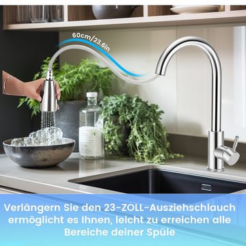 WILGOON Küchenarmatur Edelstahl Hochdruckhahn Ausziehbar Küchenarmatur mit 360° schwenkbar Wasserhahn Küche mit Hohe Bogenauslauf Spültischarmatur