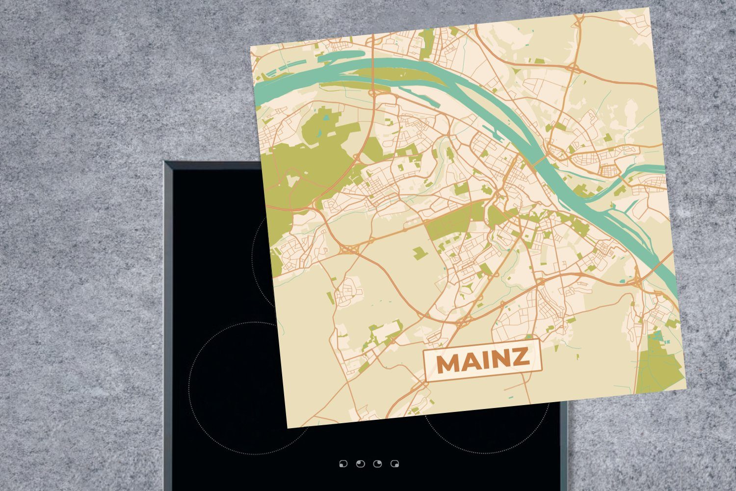 MuchoWow Herdblende-/Abdeckplatte Stadtplan - Mainz Vintage Arbeitsplatte Stadtplan, - cm, küche Vinyl, tlg), 78x78 - für Ceranfeldabdeckung, (1