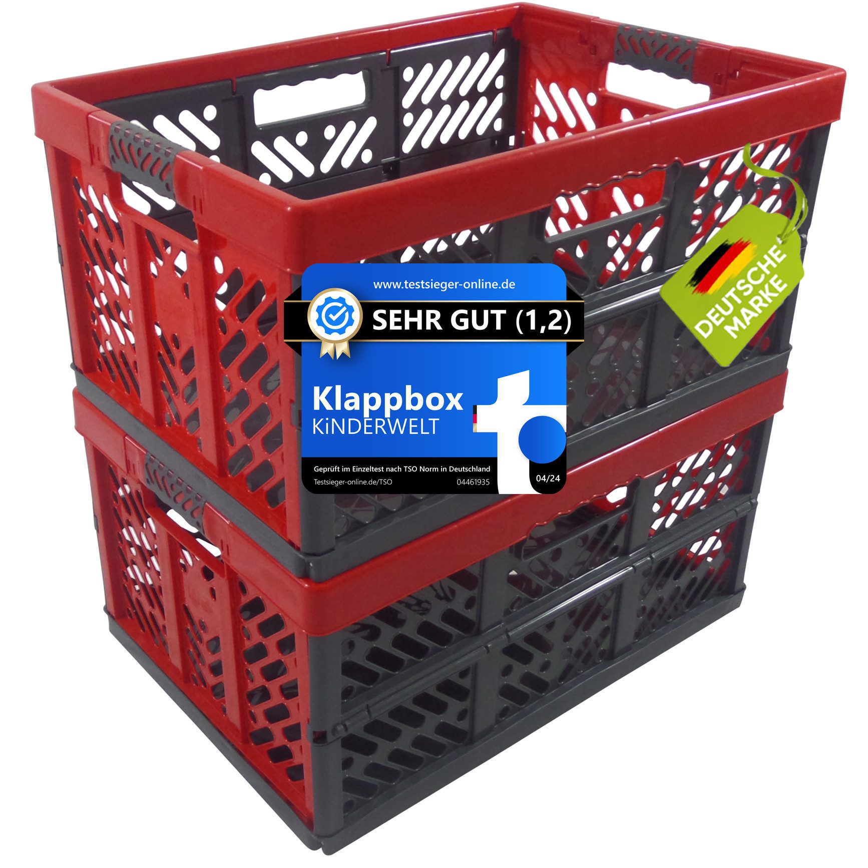 KiNDERWELT Klappbox 2x Faltbox 45 L mit Soft-Touch Griffen, aus hochwertigem Kunststoff