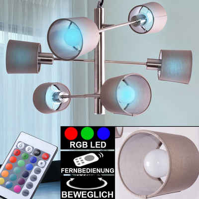 etc-shop LED Pendelleuchte, Leuchtmittel inklusive, Warmweiß, Farbwechsel, Design Decken Hänge Lampe taupe Wohn Zimmer Textil Pendel