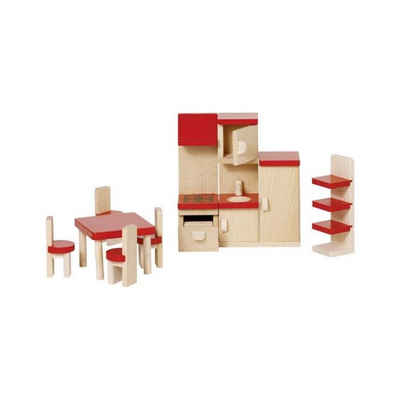 goki Puppenmöbel Küche Puppenmöbelset basic, Holzspielzeug Rollenspielzeug