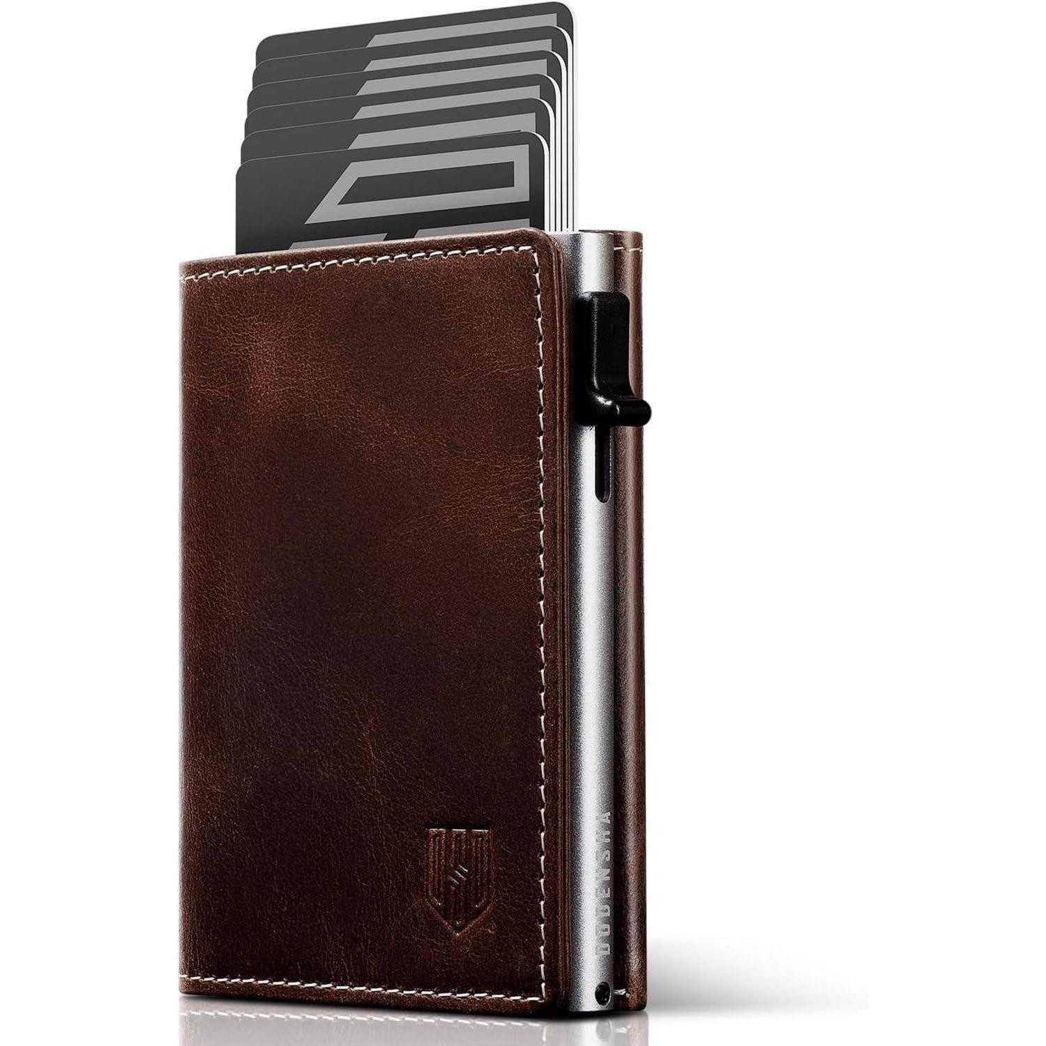 LuxusKollektion Geldbörse Slim Wallet Herren mit Münzfach RFID Schutz BraunSilber