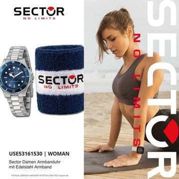 Sector Quarzuhr Sector Damen Armbanduhr Analog, (Analoguhr), Damen Armbanduhr eckig, extra groß (ca. 50,2x43mm), Edelstahlarmband s