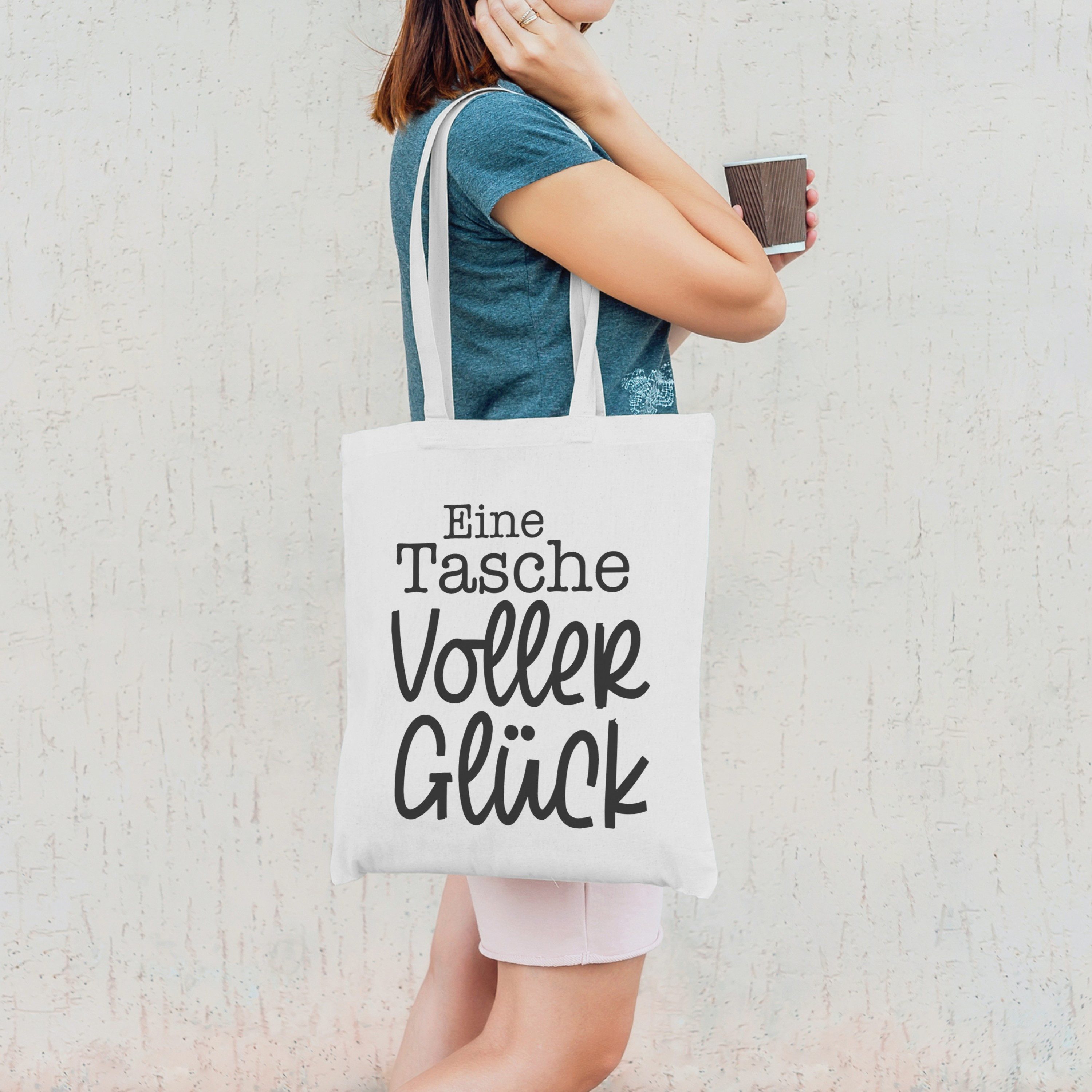 PhotoFancy Tragetasche mit Spruch 'Tasche voller Glück' - Stoffbeutel, mit lustigem Spruch