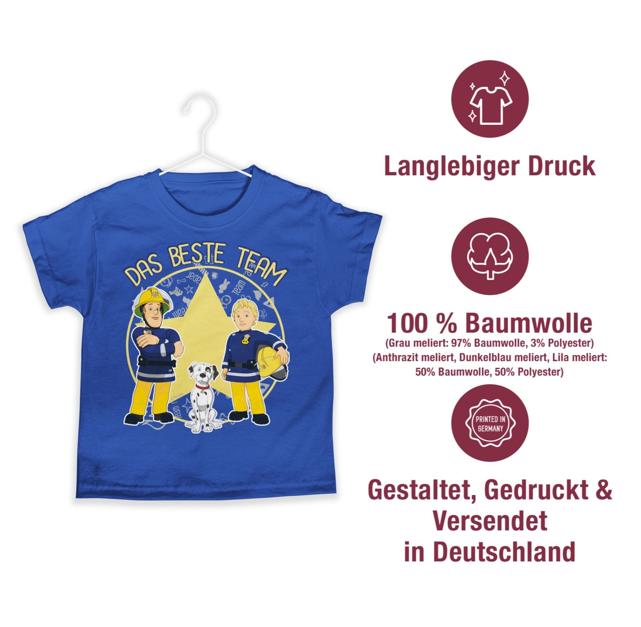 Shirtracer T-Shirt Das beste Team & Sam, 2 Jungen Royalblau Feuerwehrmann - Penny Schnuffi Sam