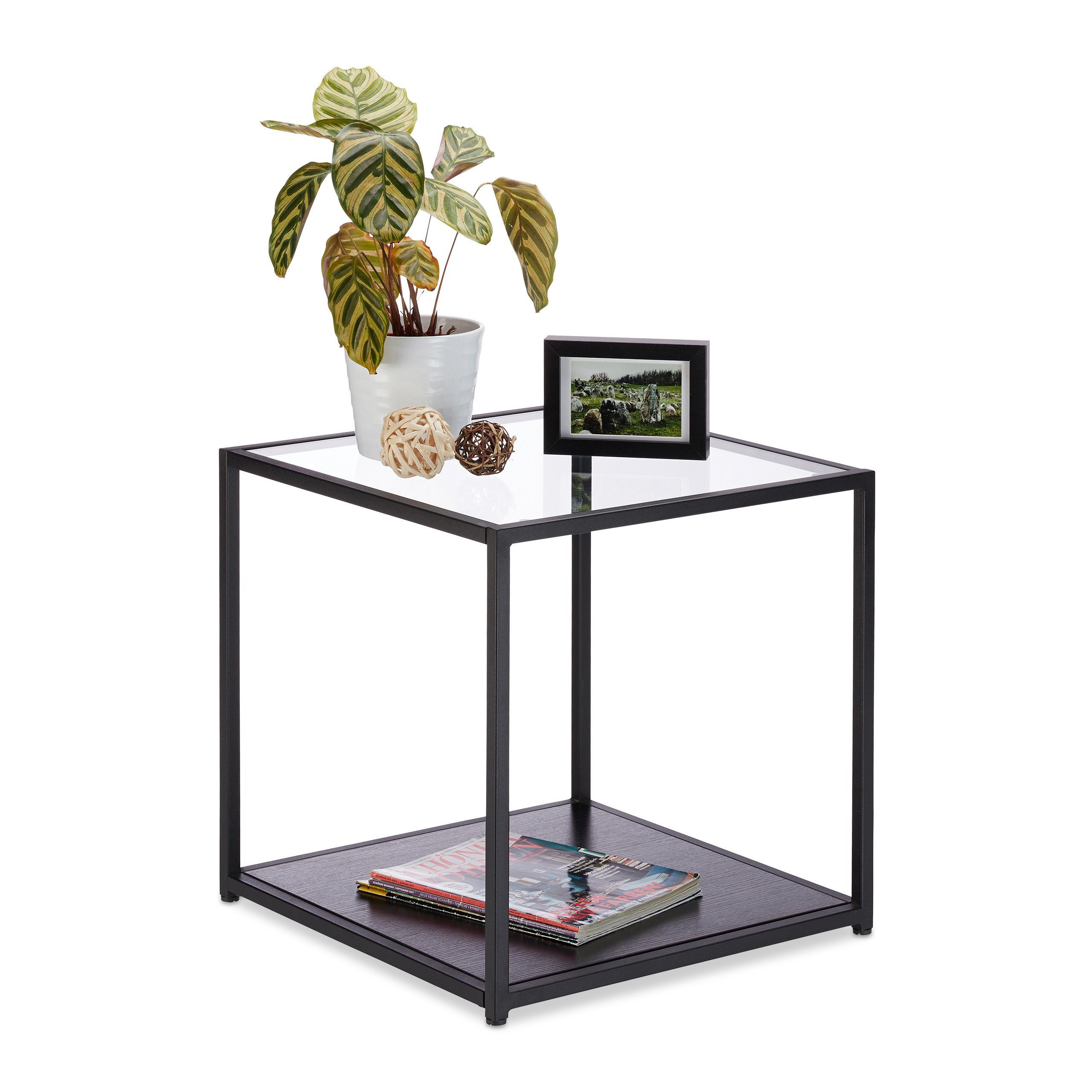 relaxdays Beistelltisch Glas mit 2 Ablagen (1-St)