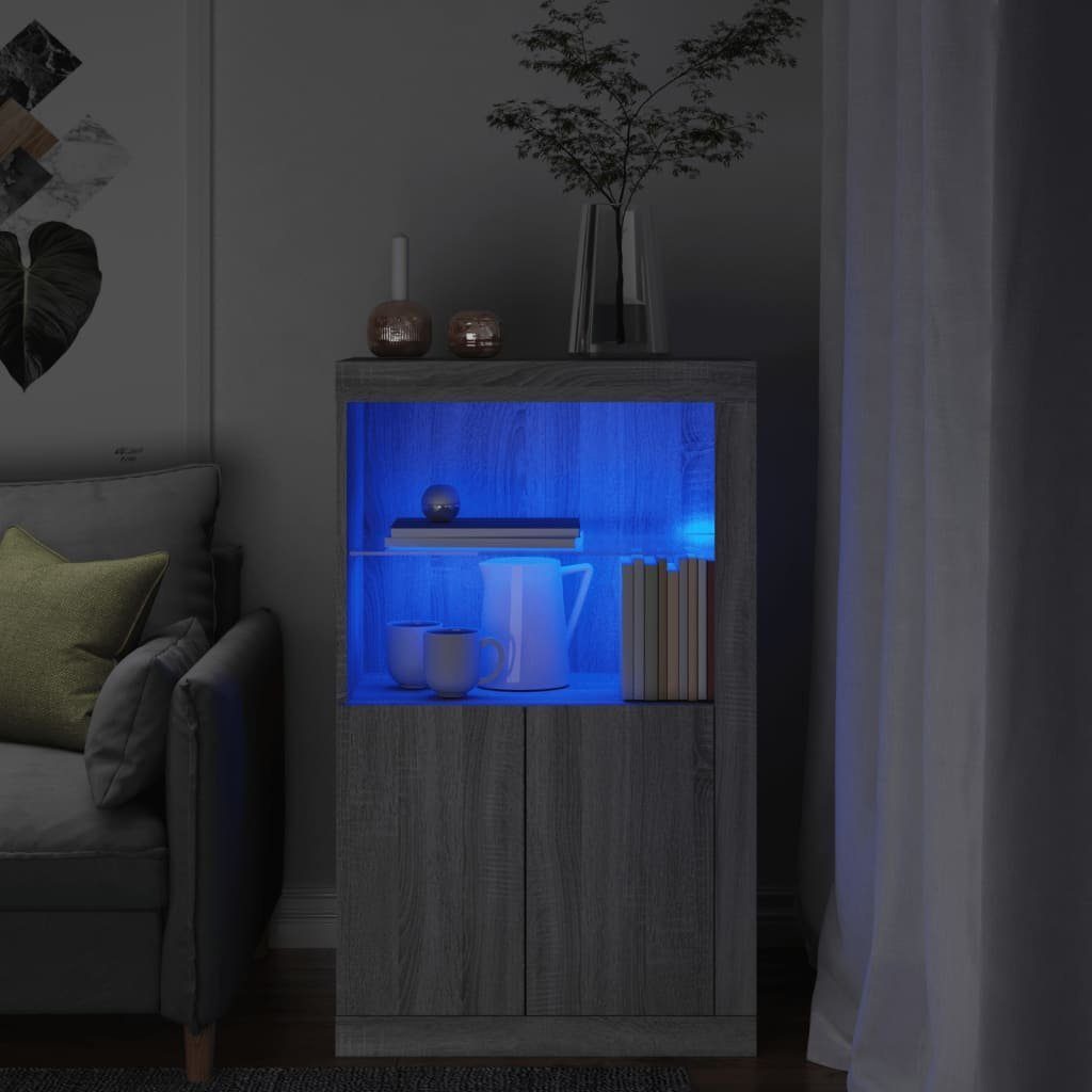 Sonoma Fächerschrank mit Holzwerkstoff (1-St) LED-Leuchten Grau Beistellschrank vidaXL