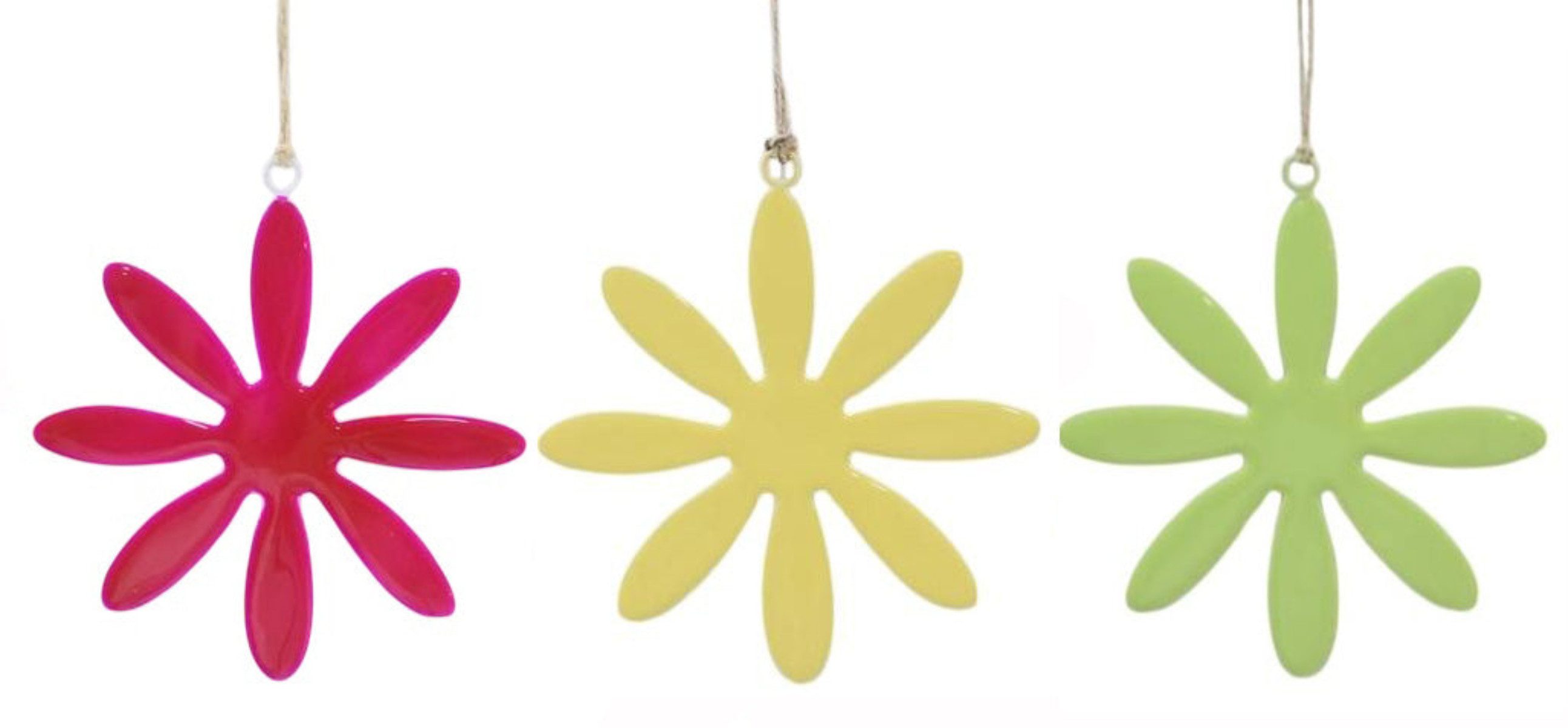 finehomegarden Dekohänger Metall Blume zum Hängen Ø 16cm – 3-farbig sortiert Pink, Gelb & Grün (Set, 3 St., 3tlg), Hängeblume für Fenster, Wohnbereich & Garten – Frühlingsdeko