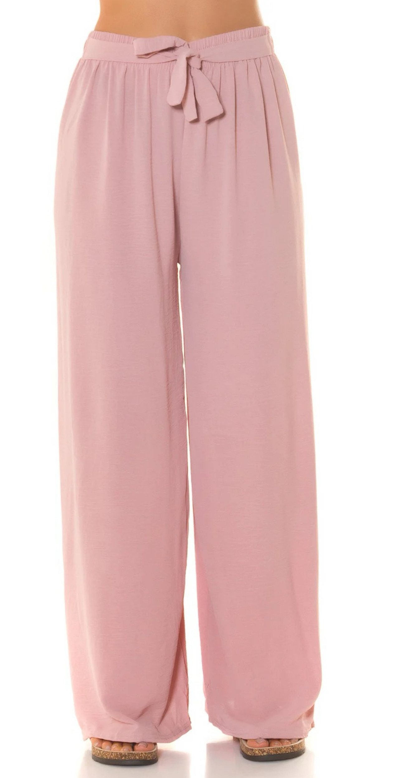 Koucla Palazzohose Schicke Damen Sommerhose mit weitem Bein und Bindegürtel, Locker Hose High Waist