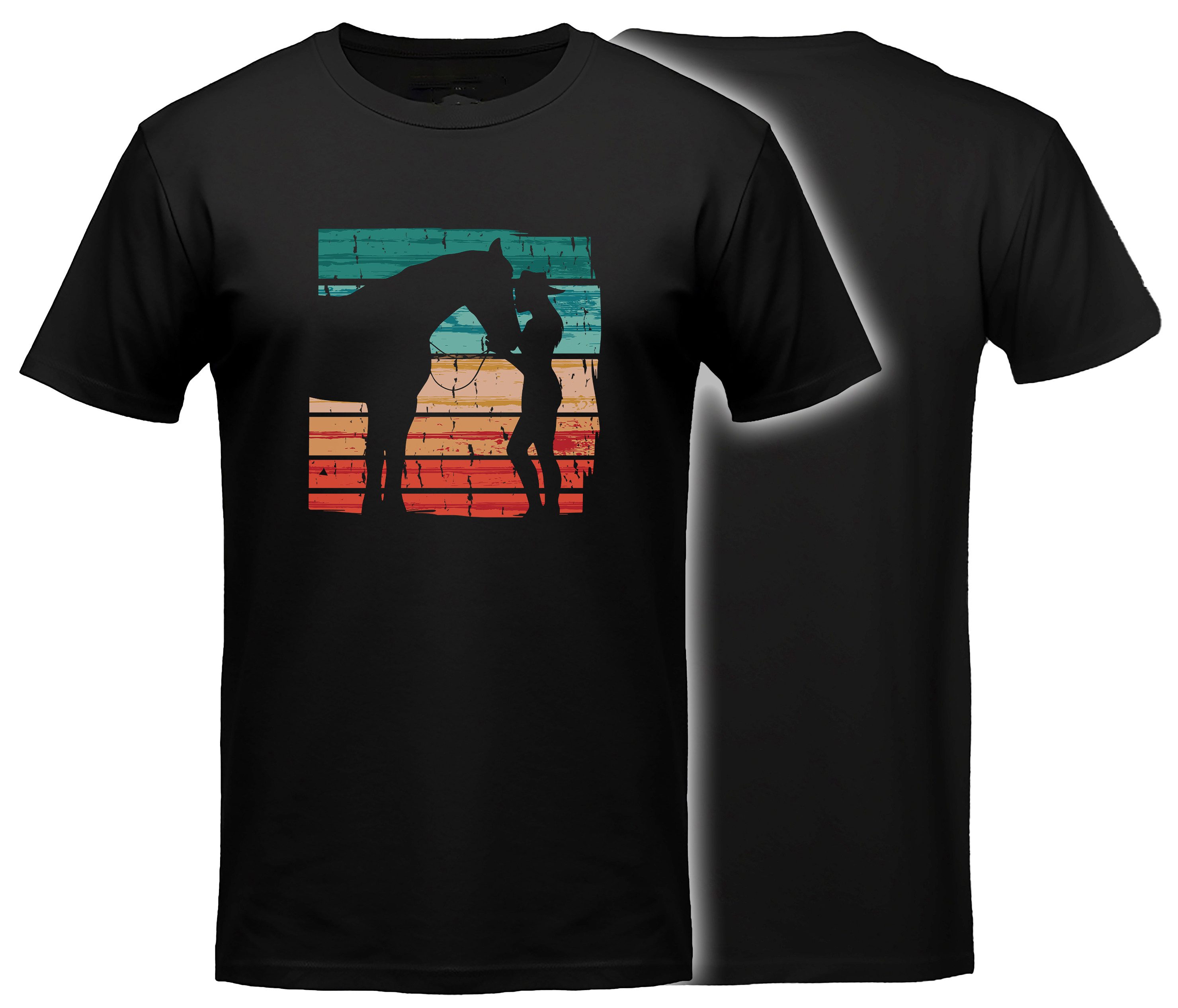 MyDesign24 T-Shirt Pferde print Shirt Pferde T-Shirt schwarz kurzarm Regular Fit i135
