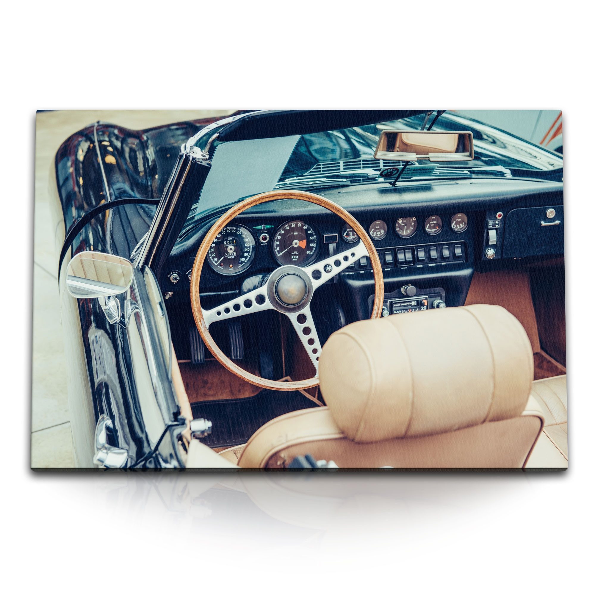 Sinus Art Leinwandbild 120x80cm Wandbild auf Leinwand Oldtimer Traumauto Classic Car Holzlenk, (1 St)