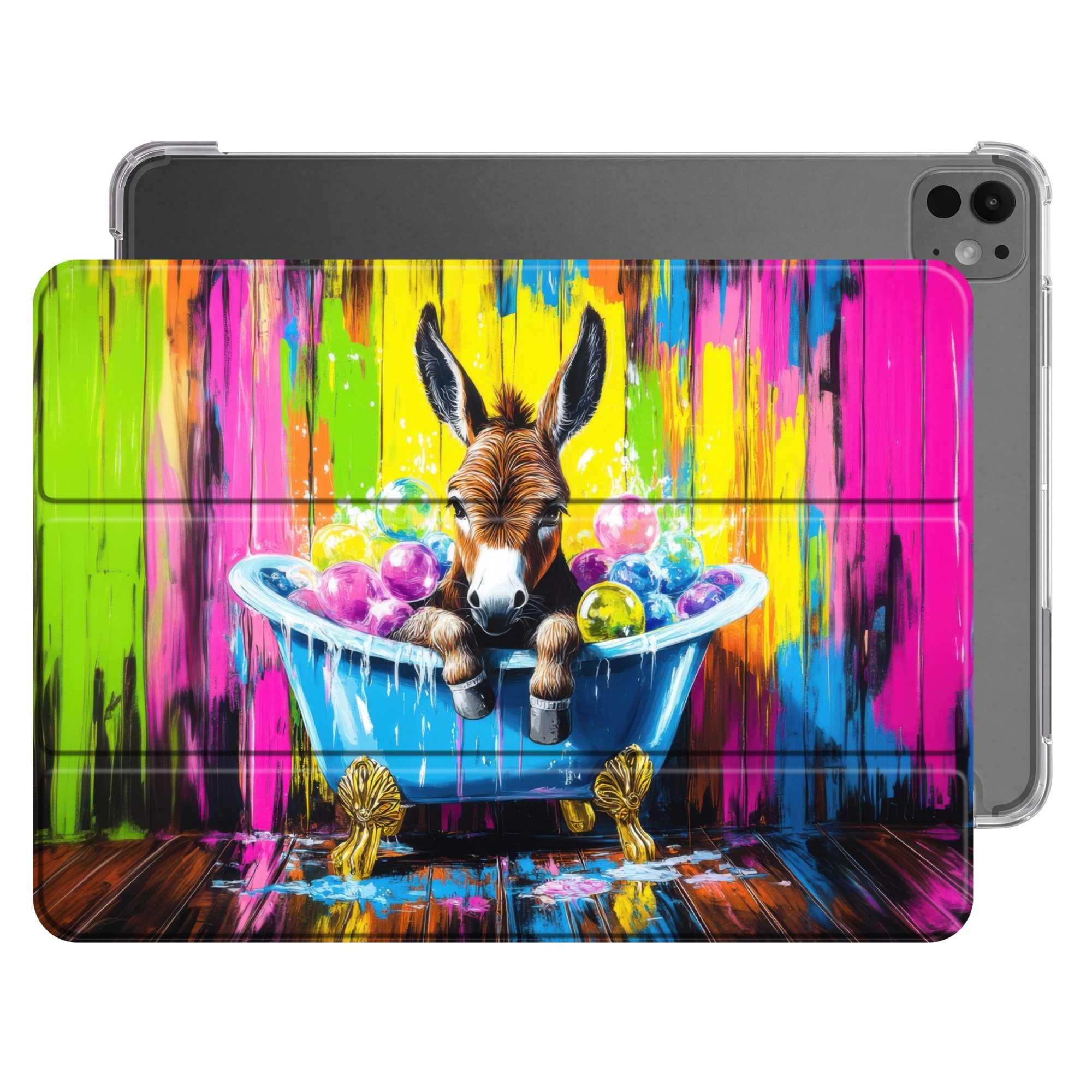 OnlyWow Tablet-Hülle Apple iPad Pro 2025 13 inch Esel - Badewanne - Rosa - Schaumstoff, Case, Rundumschutz, mit Standfunktion, Motiv