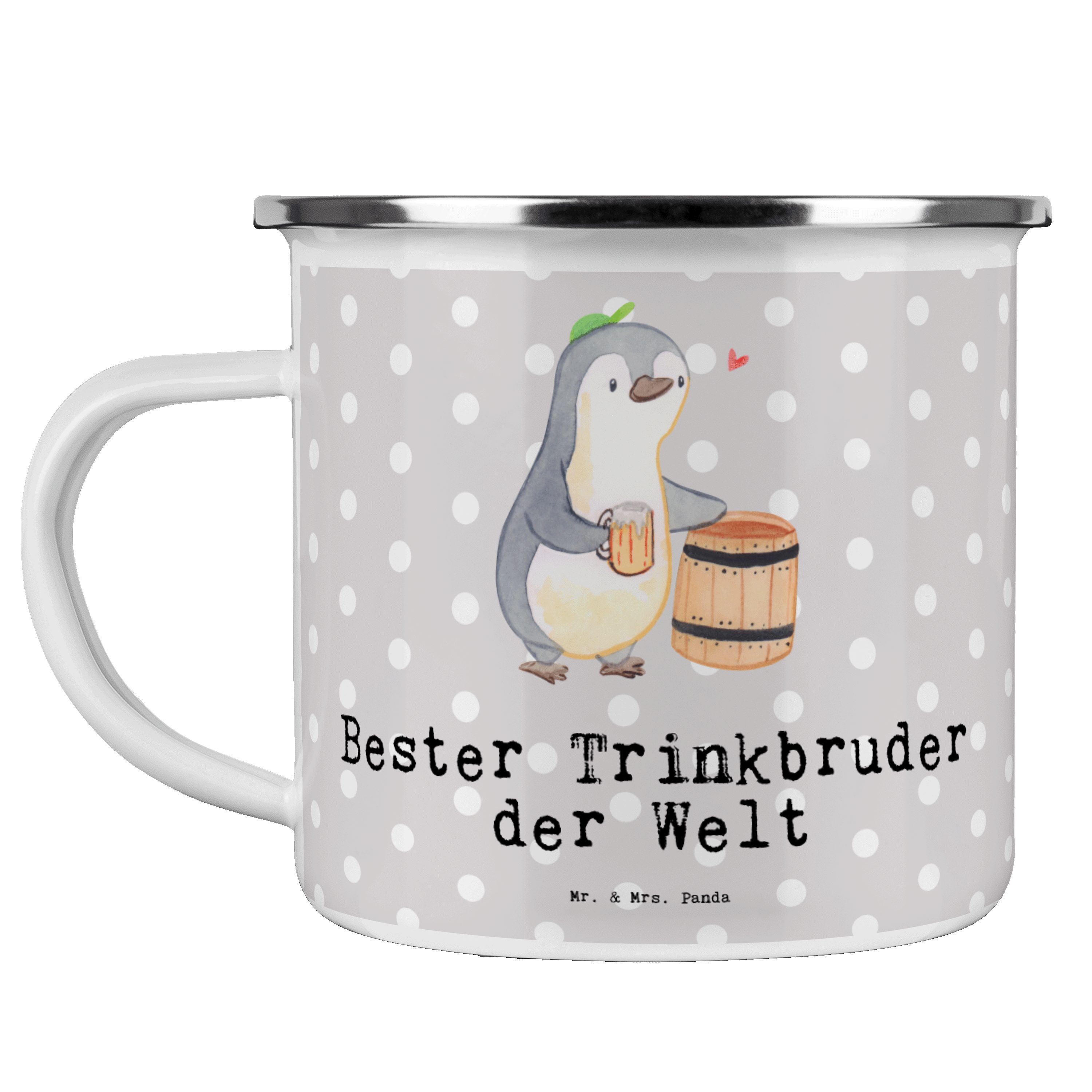 Mr. & Mrs. Panda Becher Pinguin Bester Trinkbruder der Welt - Grau Pastell - Geschenk, Outdoo, Emaille